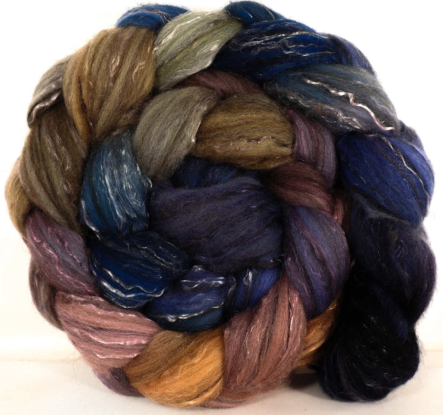 Batt in a Braid #2 -Muted Jazzberry -(5.1 oz.)Polwarth/ Manx / Black tussah silk/ tencel (40/20/20/20) - Inglenook Fibers