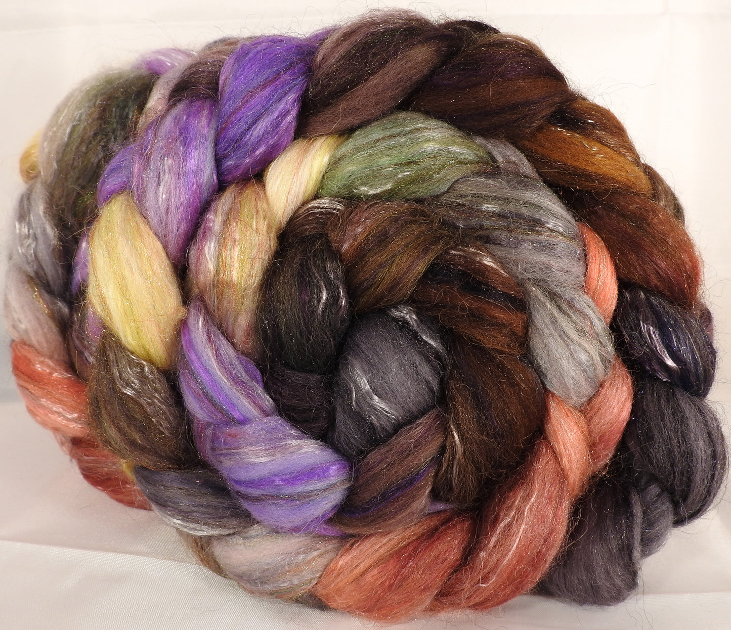 Batt in a Braid #31-Wild Mushrooms - Polwarth/ Mulberry Silk / Baby Alpaca / Rainbow Firestar/ Tencel( 40/25/15/10/10) - Inglenook Fibers