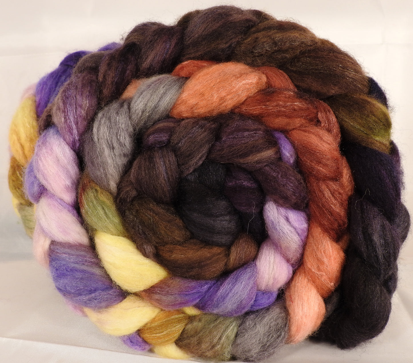 Batt in a Braid #36 - Wild Mushrooms (6.4 oz.)- Sw BFL / BFL / tussah Silk ( 40/40/20 ) - Inglenook Fibers