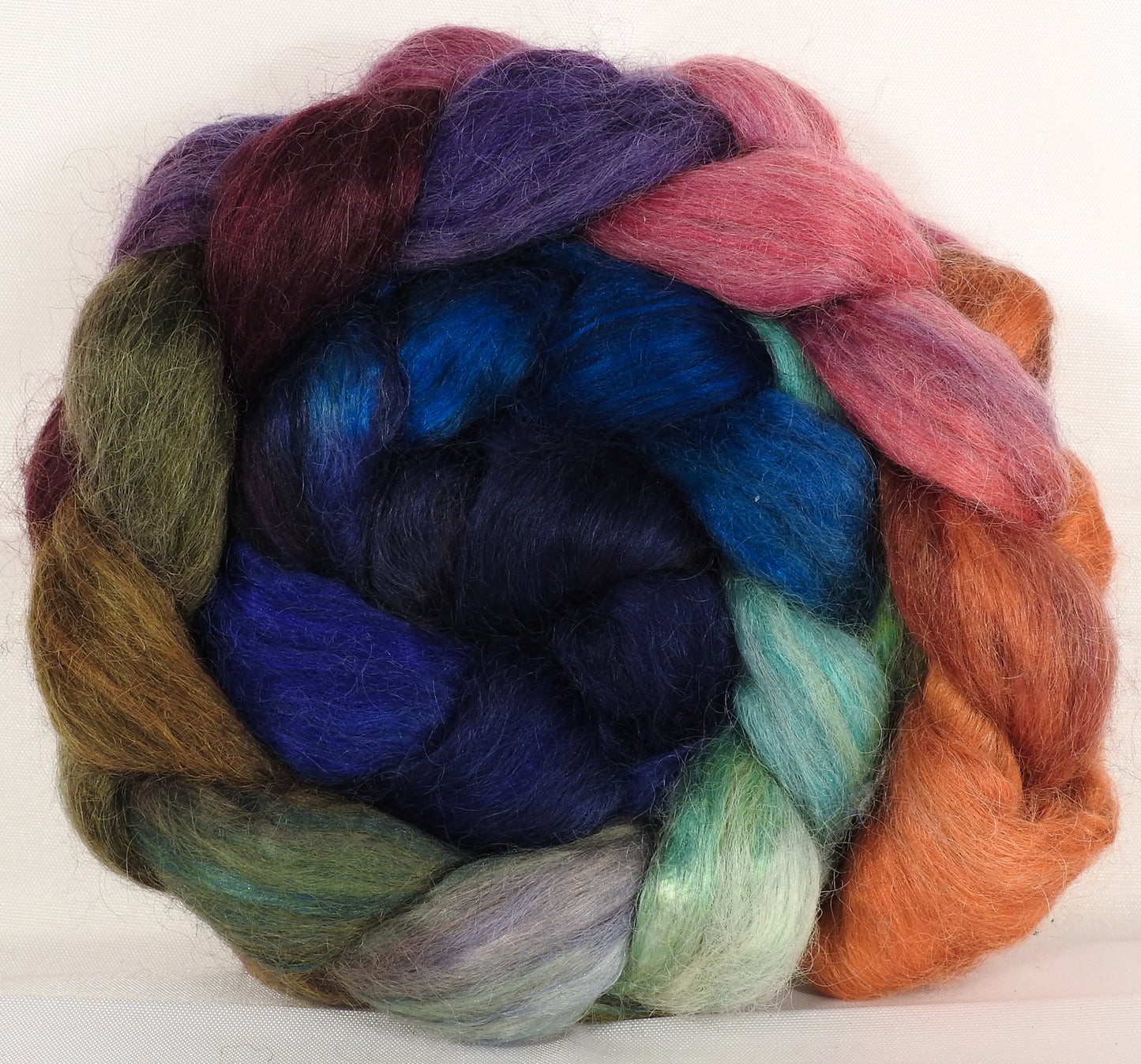 Hand-dyed wensleydale/ mulberry silk roving ( 65/35) -Muted Jazzberry - ( 5 oz.) - Inglenook Fibers