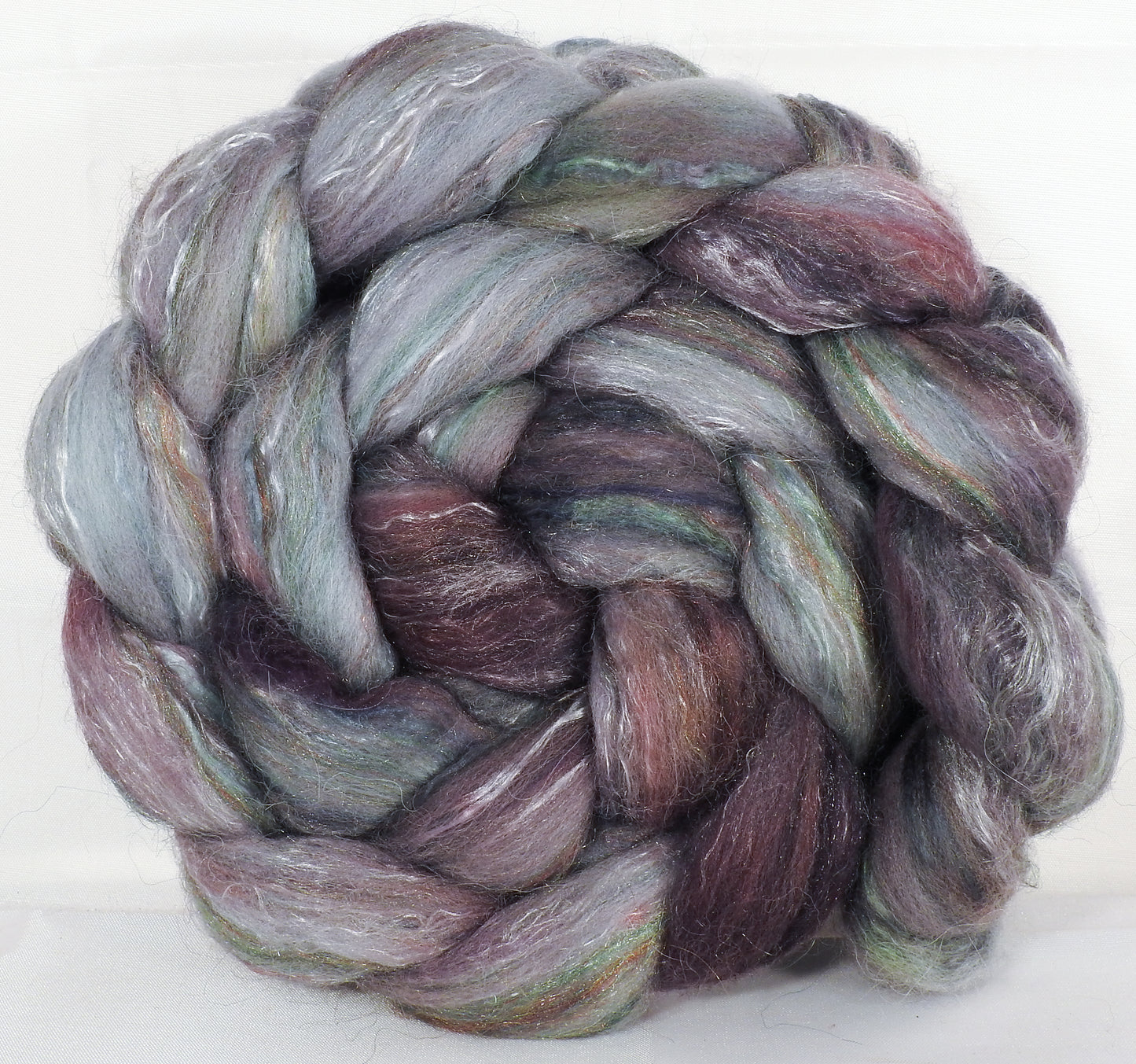 Batt in a Braid #31- Elven Cloak -( 6.3 oz. ) - Polwarth/ Mulberry Silk / Baby Alpaca / Rainbow Firestar/ Tencel( 40/25/15/10/10) - Inglenook Fibers