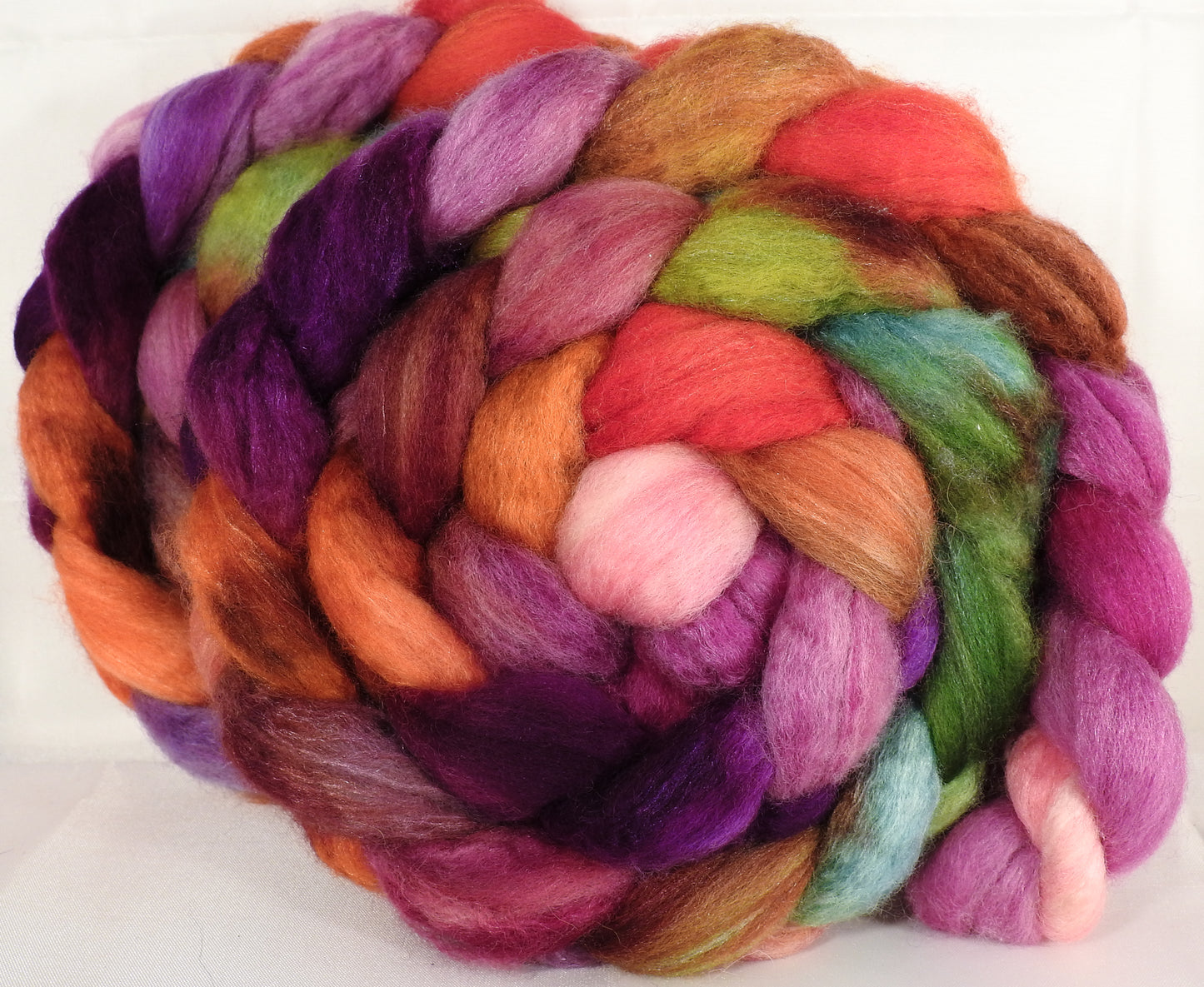 Batt in a Braid #36 -Zinnias ( 5.2 oz) - Sw BFL / BFL / tussah Silk ( 40/40/20 ) - Inglenook Fibers