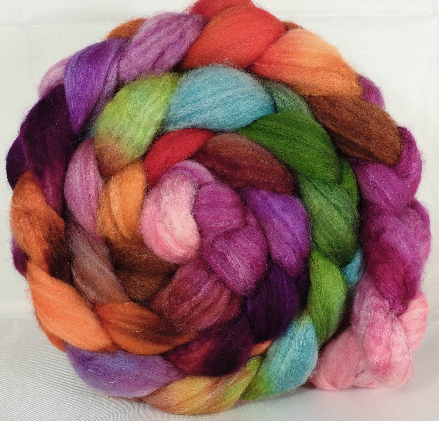 Batt in a Braid #36 -Zinnias ( 5.2 oz) - Sw BFL / BFL / tussah Silk ( 40/40/20 ) - Inglenook Fibers