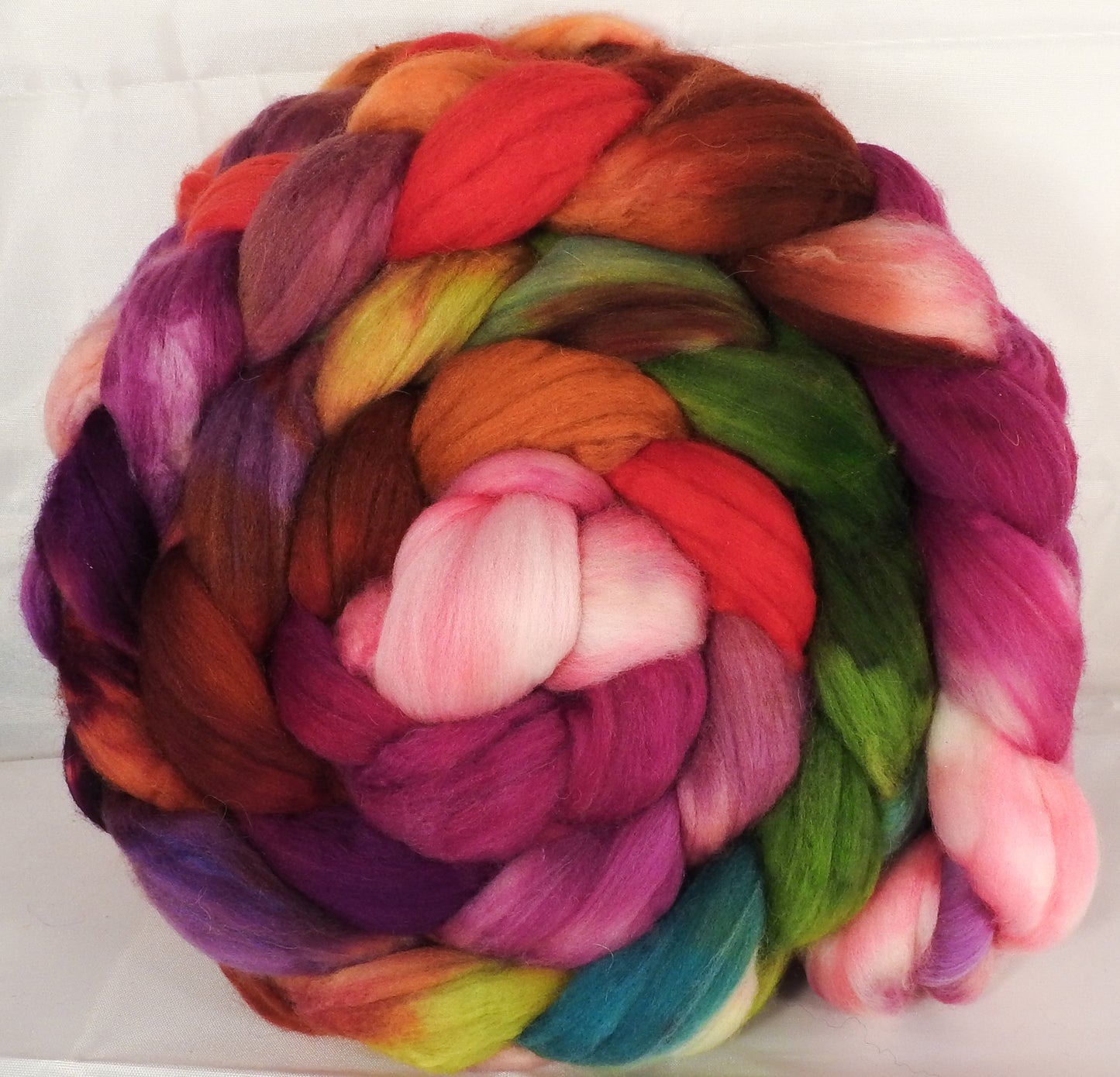 Batt in a Braid #34 -Zinnias - (6.3 oz.) Sw Merino ( 18.5 mic) / Camel / Nylon ( 70/15/15 ) - Inglenook Fibers