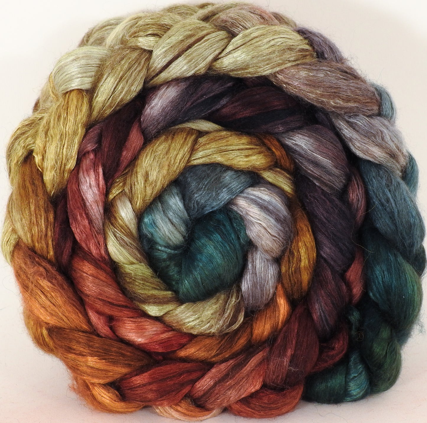 Hand dyed yak/ mulberry silk top - Gourds - YAK /silk ( 50/50) - Inglenook Fibers