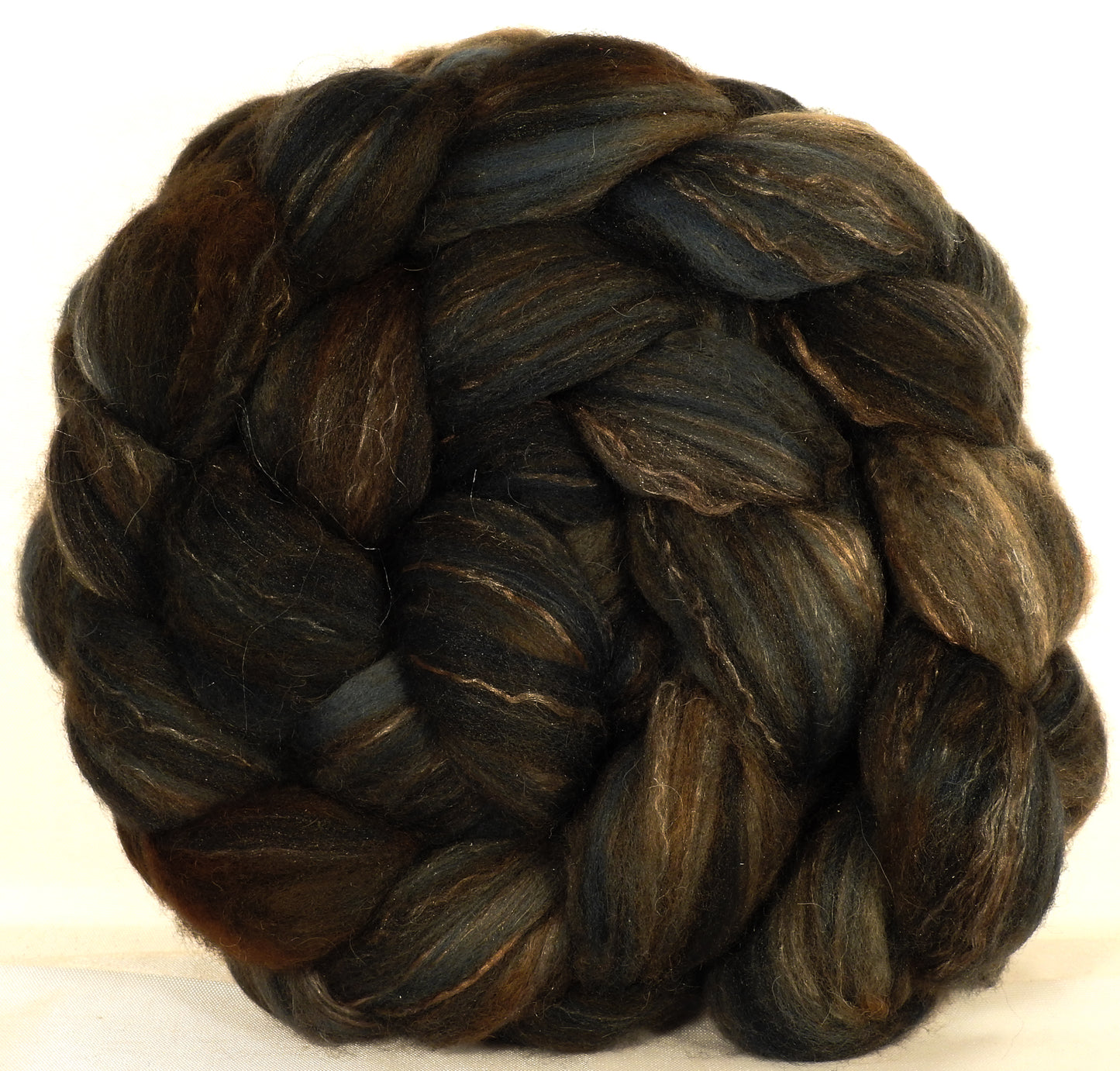 Batt in a Braid #5 -Soot -(5.3 oz.) Merino/ Camel/ silk/ faux cashmere/ firestar (25/25/25/12/12) - Inglenook Fibers