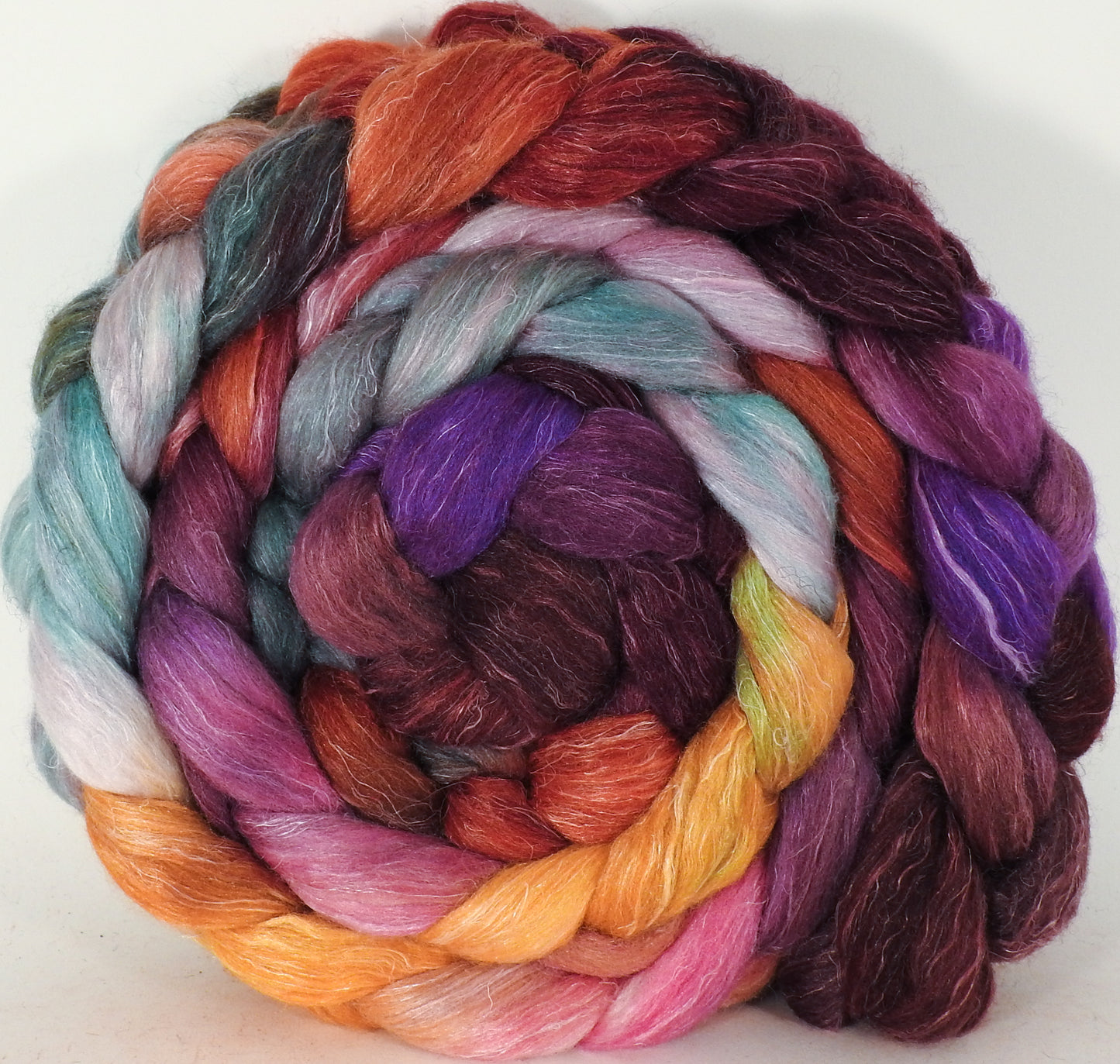 Batt in a Braid #3- The Red Queen - (5.2 oz) - Polwarth/ Tussah Silk/ Flax (40/40/20) - Inglenook Fibers
