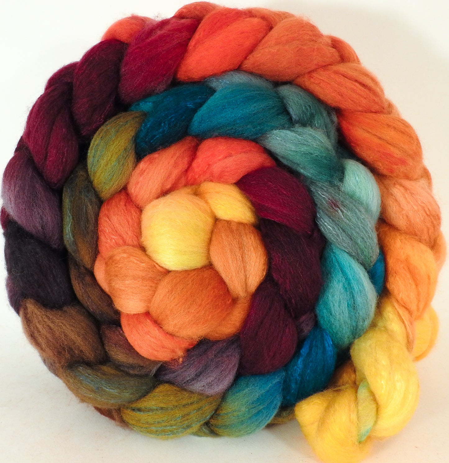 Hand dyed top for spinning - Smaug - Organic polwarth /Tussah silk (80/20) - Inglenook Fibers
