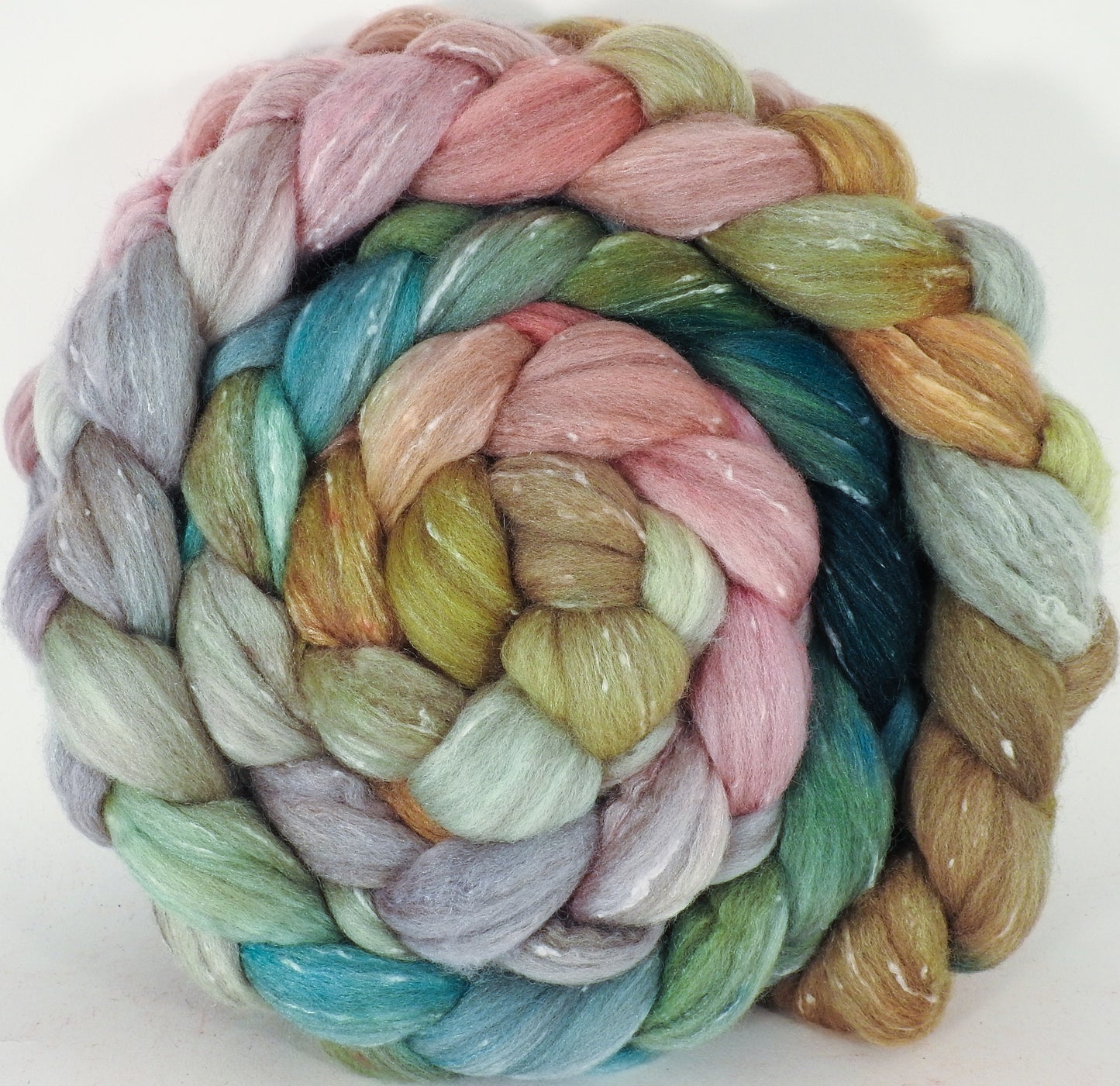 Batt in a Braid #42- Shabby Chic -(5.1 oz) Polwarth/ Tweed Blend / Peduncle&Tussah Silk( 50/25/25) - Inglenook Fibers
