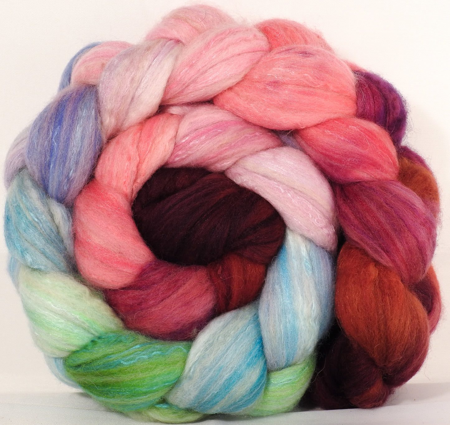 Batt in a Braid #5 - Outback in Bloom -(5.3 oz.) Merino/ Camel/ silk/ faux cashmere/ firestar (25/25/25/12/12) - Inglenook Fibers