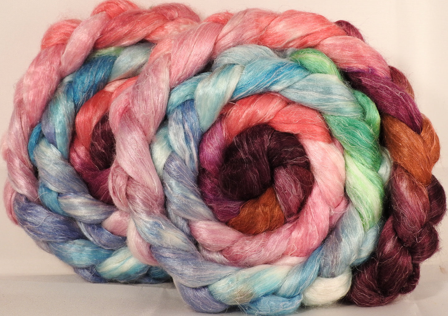 Tussah Silk / flax roving (65/35)- Outback in Bloom- 5.1 oz. - Inglenook Fibers