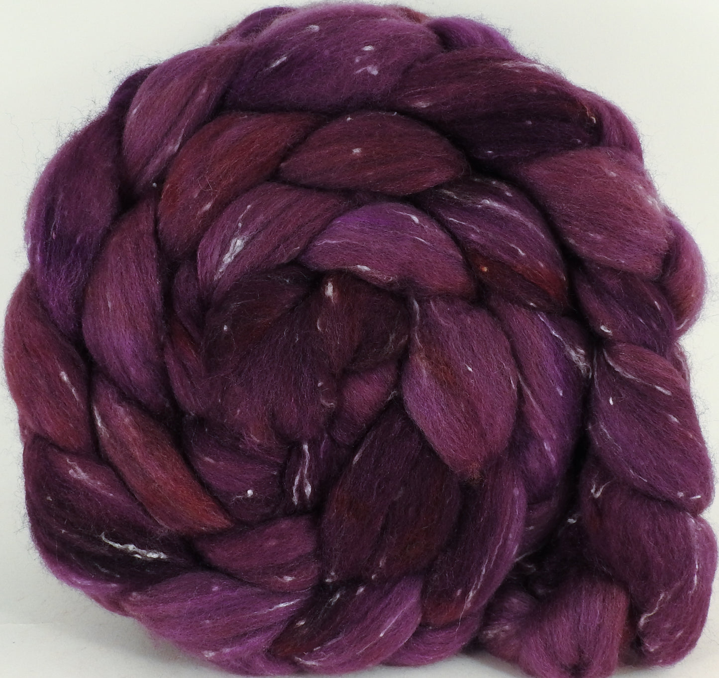 Batt in a Braid #42- Jelly-Lover -(5.6 oz) Polwarth/ Tweed Blend / Peduncle&Tussah Silk( 50/25/25) - Inglenook Fibers