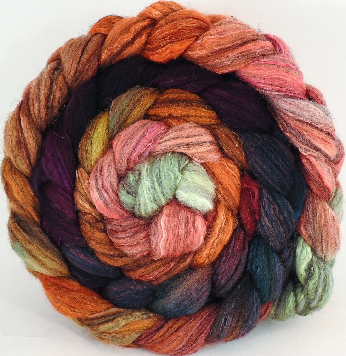 Batt in a Braid #47 -Penny Lane (5.4 oz) - Polwarth/ Zwartbles / Mulberry silk (50/25/25) - Inglenook Fibers