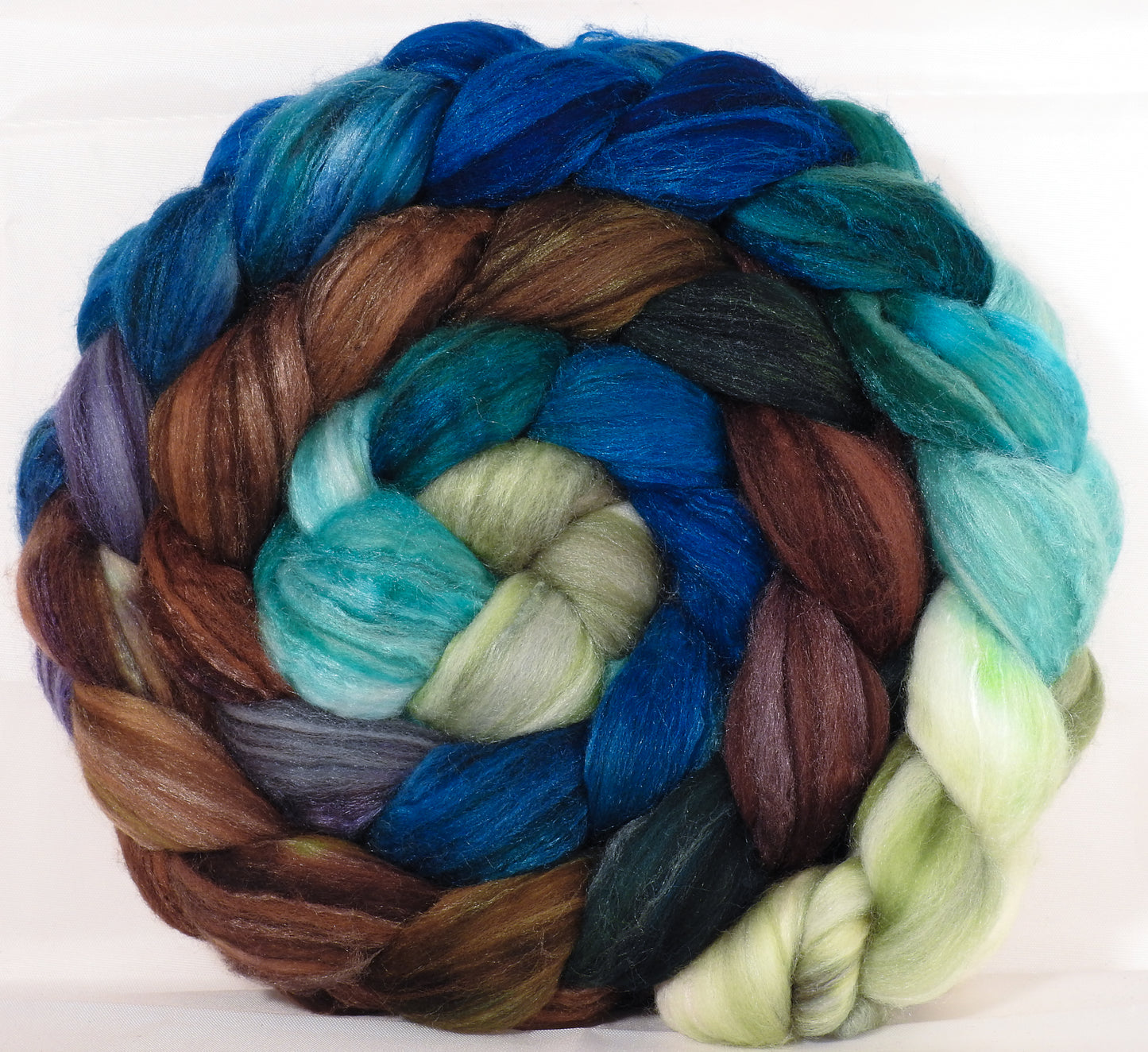 Batt in a Braid #35 - Sea Turtle - Sw Merino (18.5 mic) /Merino (18.5 mic) / Tussah Silk (40/40/20) - Inglenook Fibers