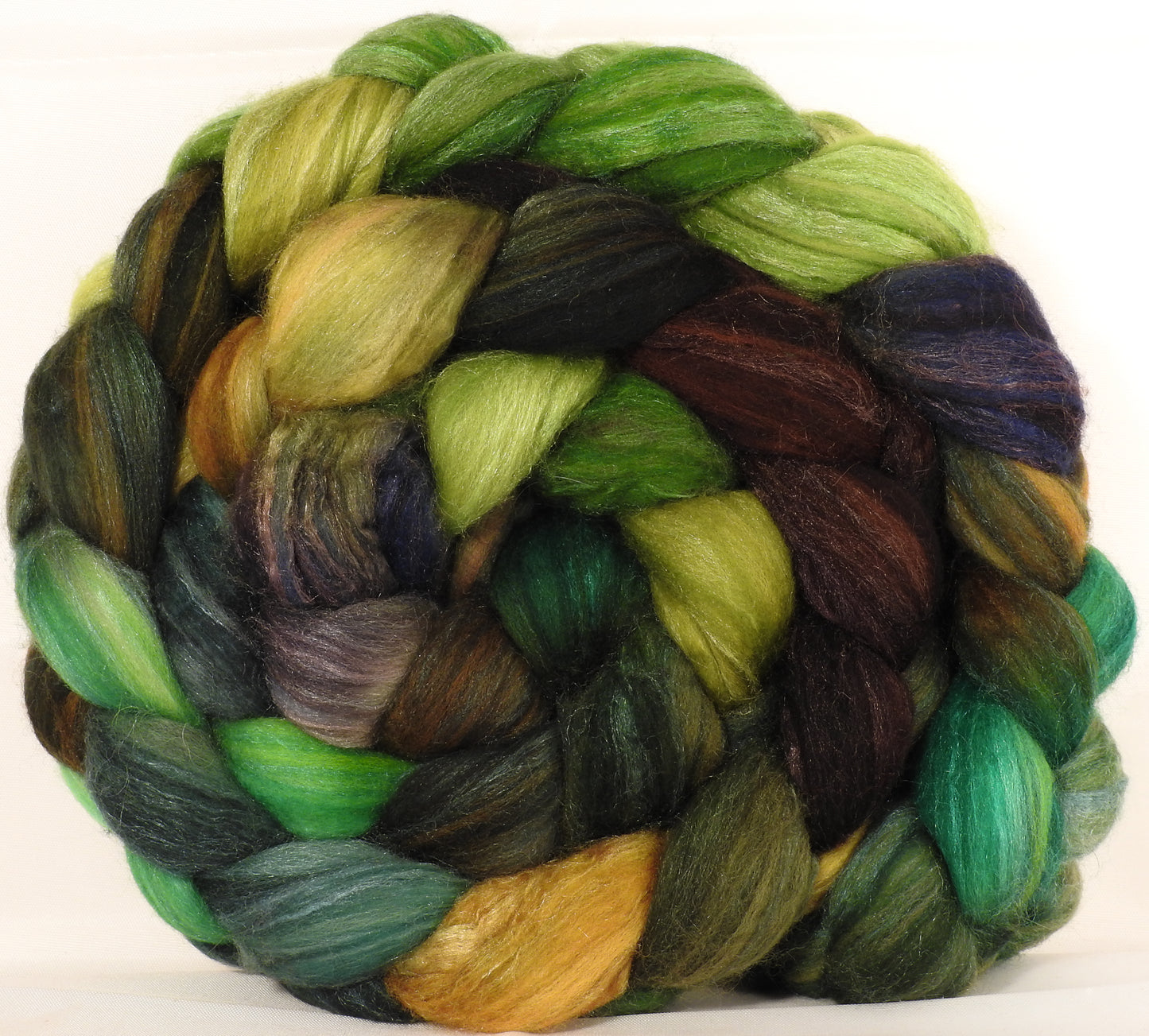 Batt in a Braid #35 - Mossy- (5.4 oz.) Sw Merino (18.5 mic) /Merino (18.5 mic) / Tussah Silk (40/40/20) - Inglenook Fibers