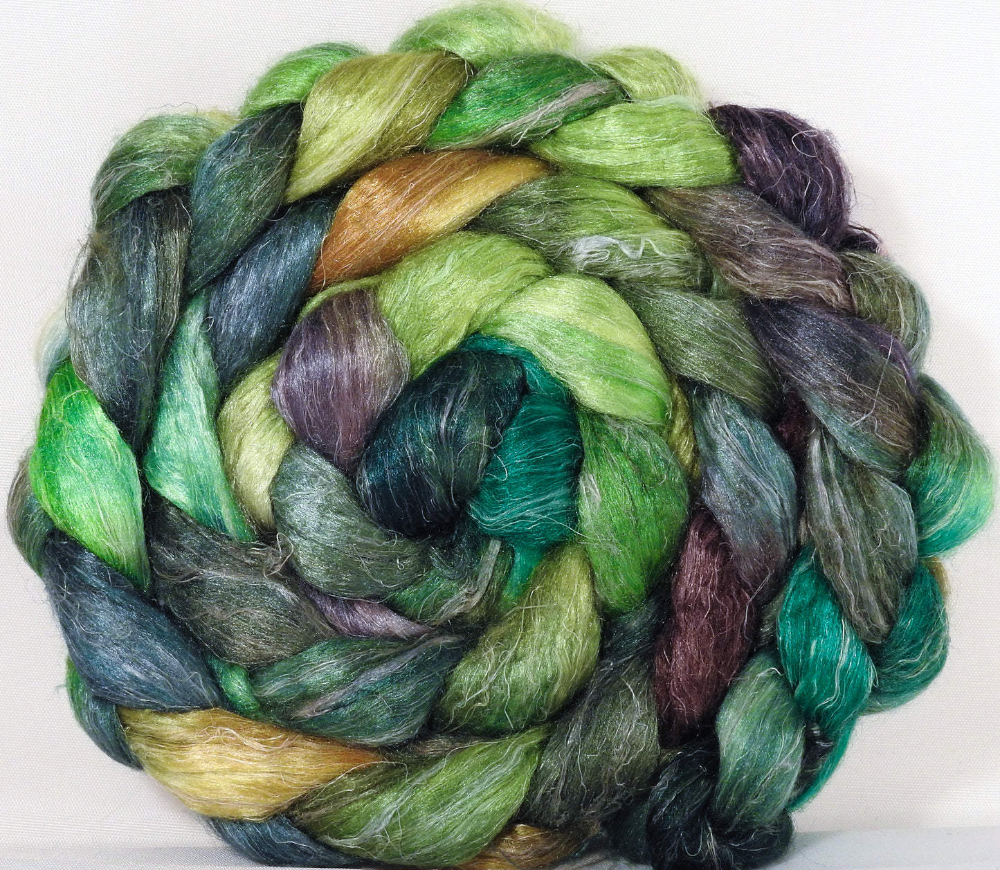 Tussah Silk / flax roving (65/35)-Mossy- 5.1 oz. - Inglenook Fibers