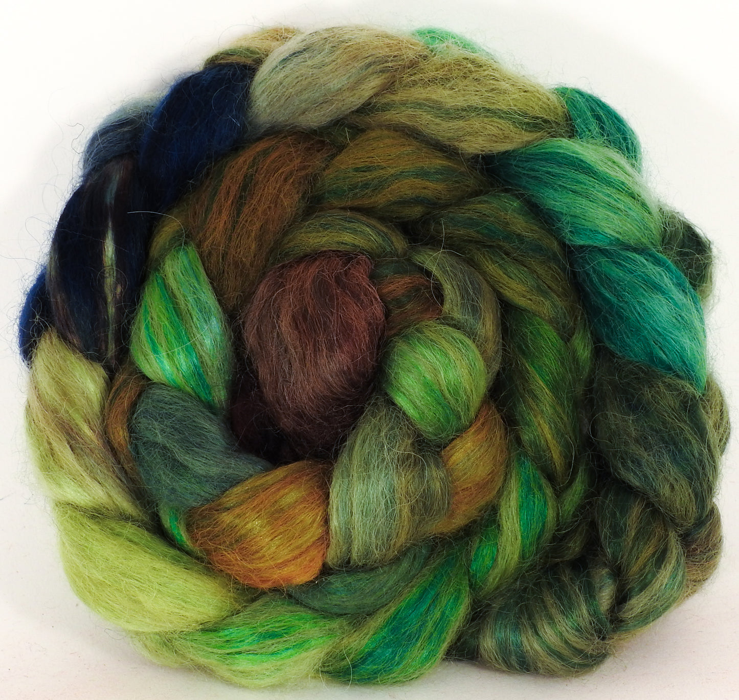 Hand-dyed wensleydale/ mulberry silk roving ( 65/35) - Mossy - (6.5 oz.) - Inglenook Fibers