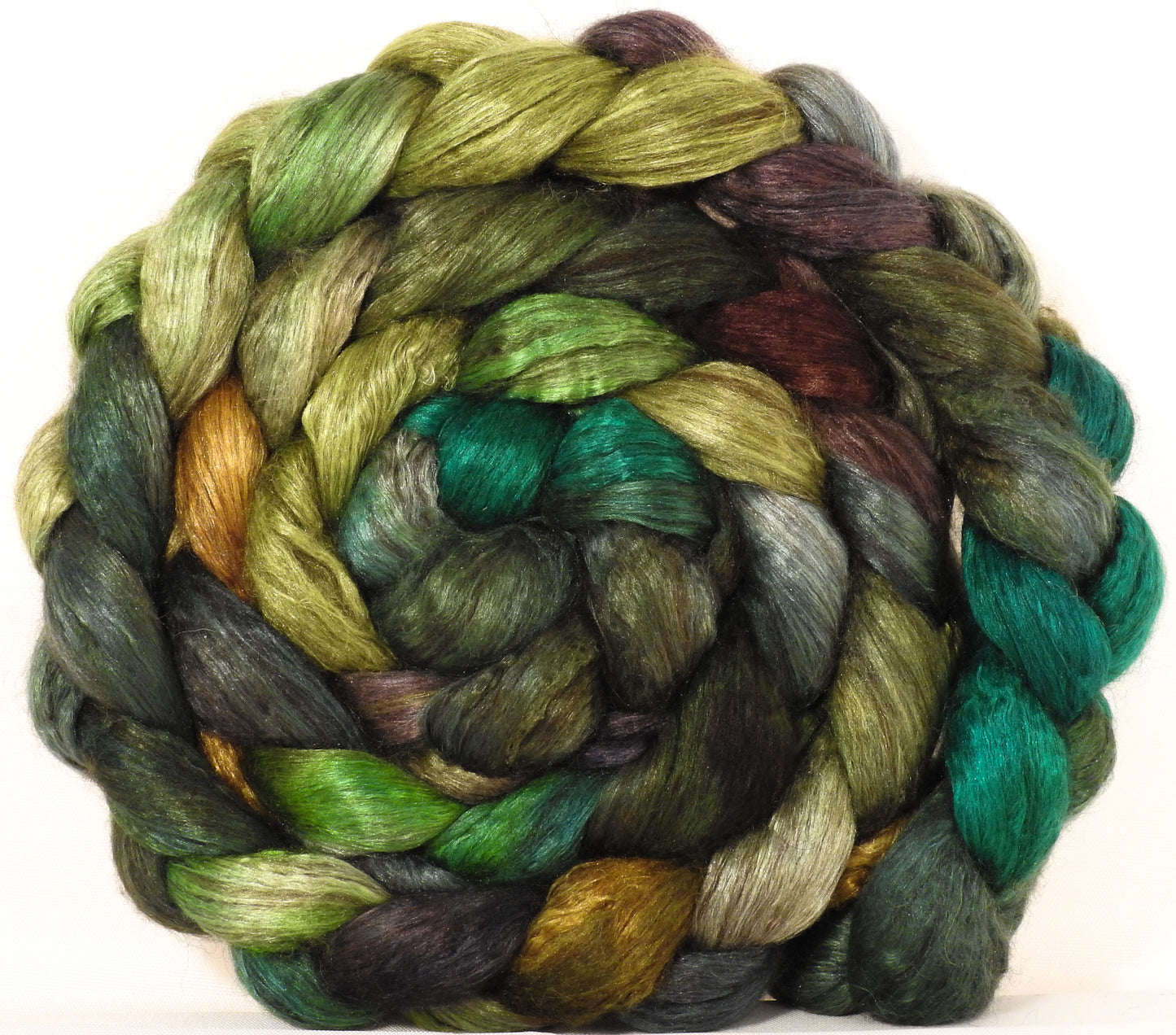Yak/ mulberry silk top -Mossy- (4.1 oz.) yak /silk ( 50/50) - Inglenook Fibers