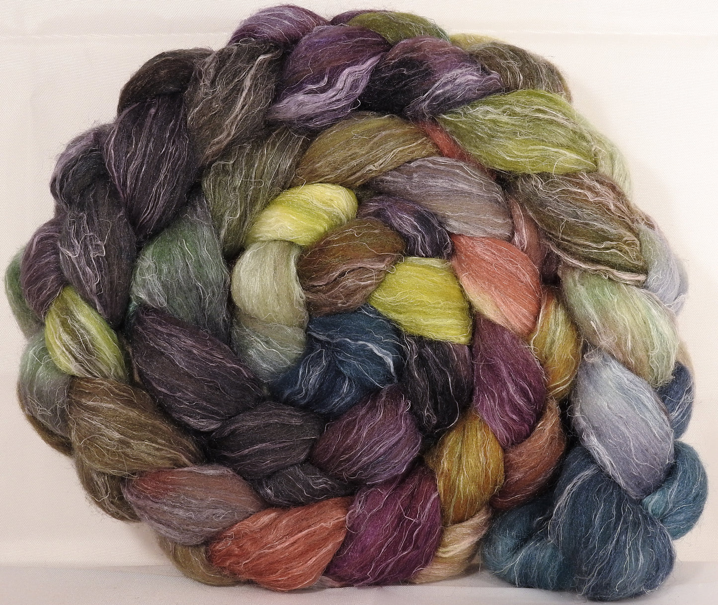 Batt in a Braid #29 - Pebble Mosaic (5.3 oz.) Rambouillet / Tussah / Flax (40/40/20) - Inglenook Fibers