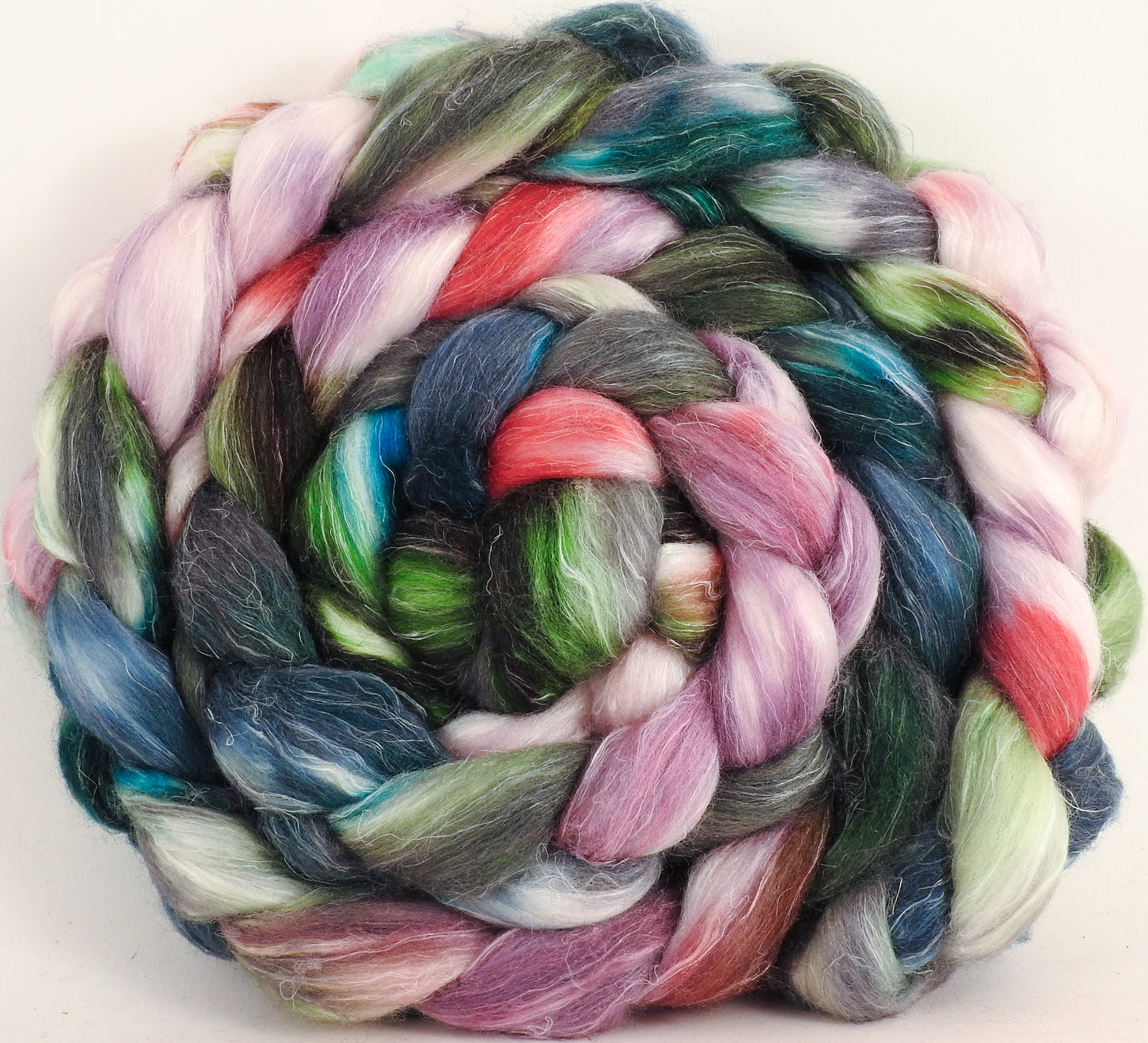 Batt in a Braid #3- Lotus - (5.4 oz) - Polwarth/ Tussah Silk/ Flax (40/40/20) - Inglenook Fibers