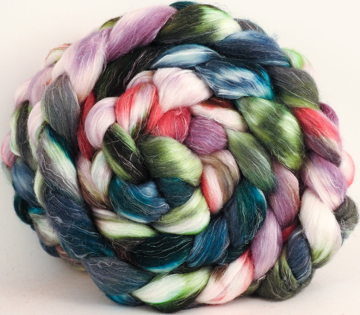 Batt in a Braid #3- Lotus - (5.4 oz) - Polwarth/ Tussah Silk/ Flax (40/40/20) - Inglenook Fibers
