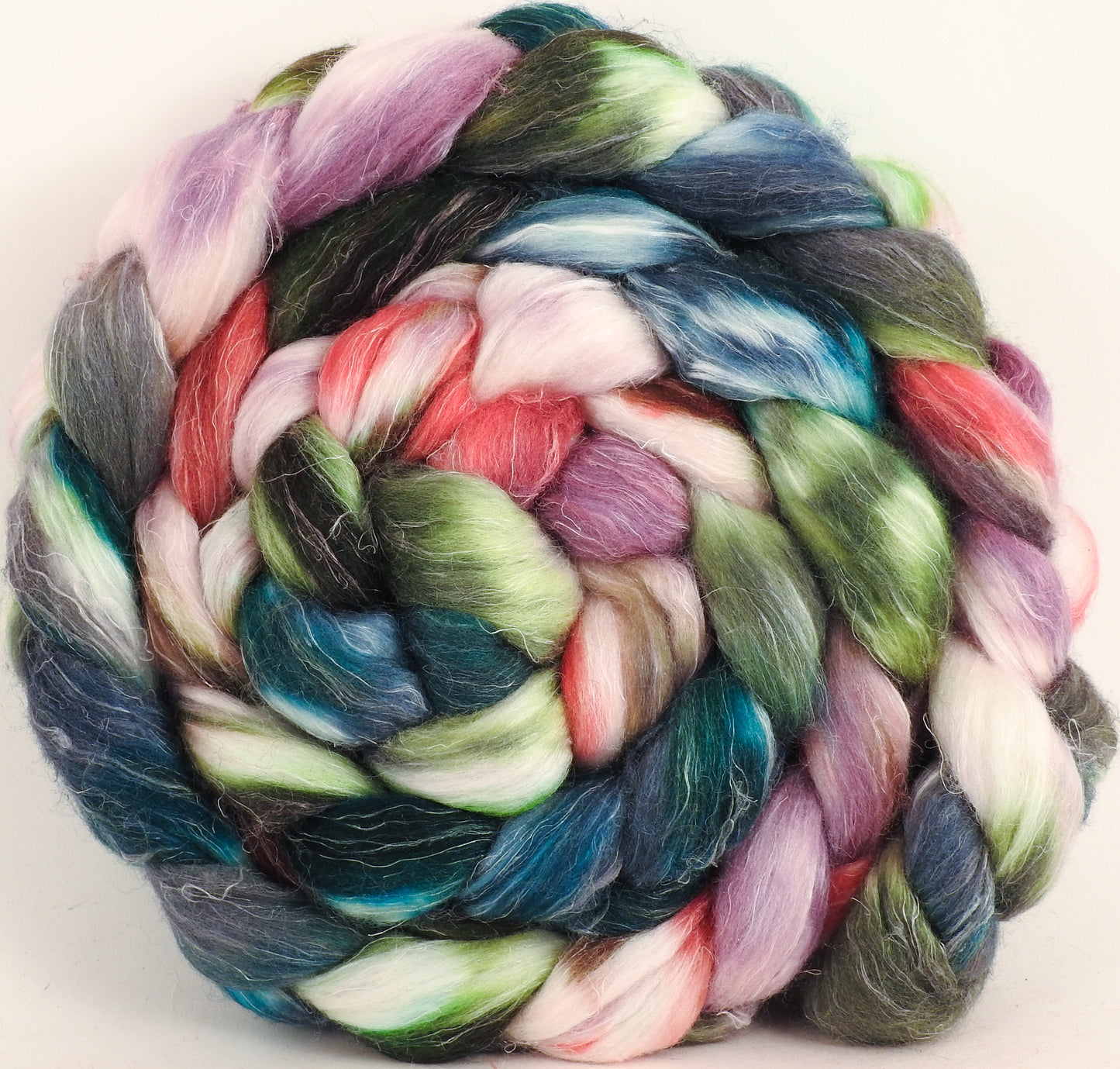 Batt in a Braid #3- Lotus - (5.4 oz) - Polwarth/ Tussah Silk/ Flax (40/40/20) - Inglenook Fibers