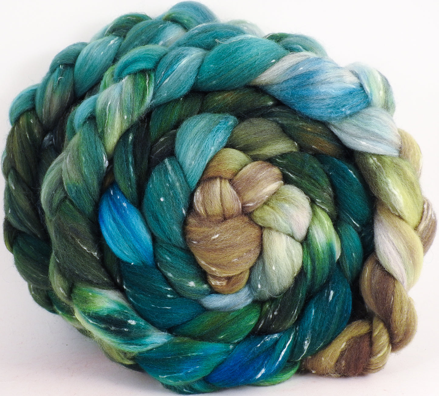 Batt in a Braid #42- Aventurine - Polwarth/ Tweed Blend / Peduncle&Tussah Silk( 50/25/25) - Inglenook Fibers