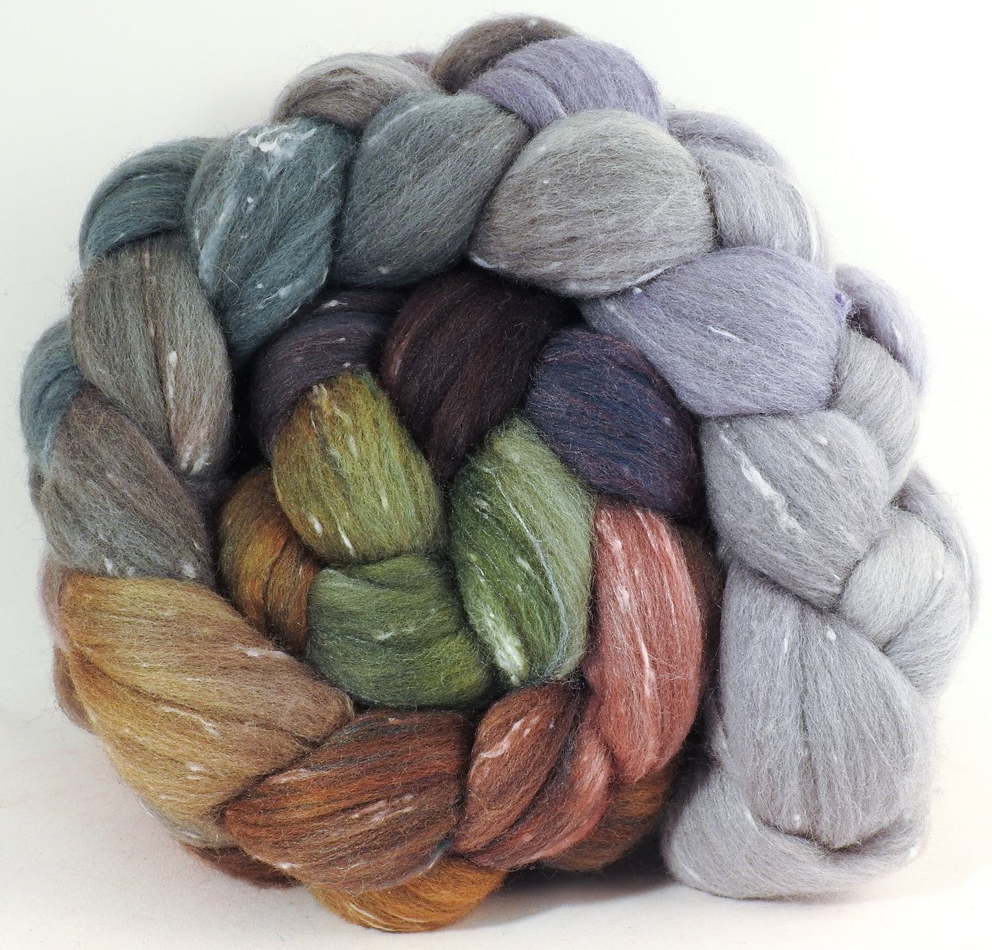 Batt in a Braid #42 -Winter Wren- (5.3 oz) Polwarth/ Tweed Blend / Peduncle&Tussah Silk( 50/25/25)