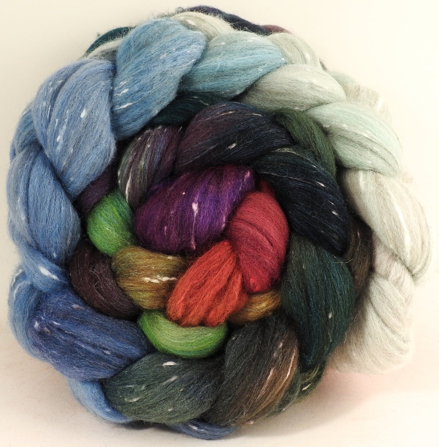 Batt in a Braid #42 -Twinkle Lights - (5.5 oz) Polwarth/ Tweed Blend / Peduncle&Tussah Silk( 50/25/25)