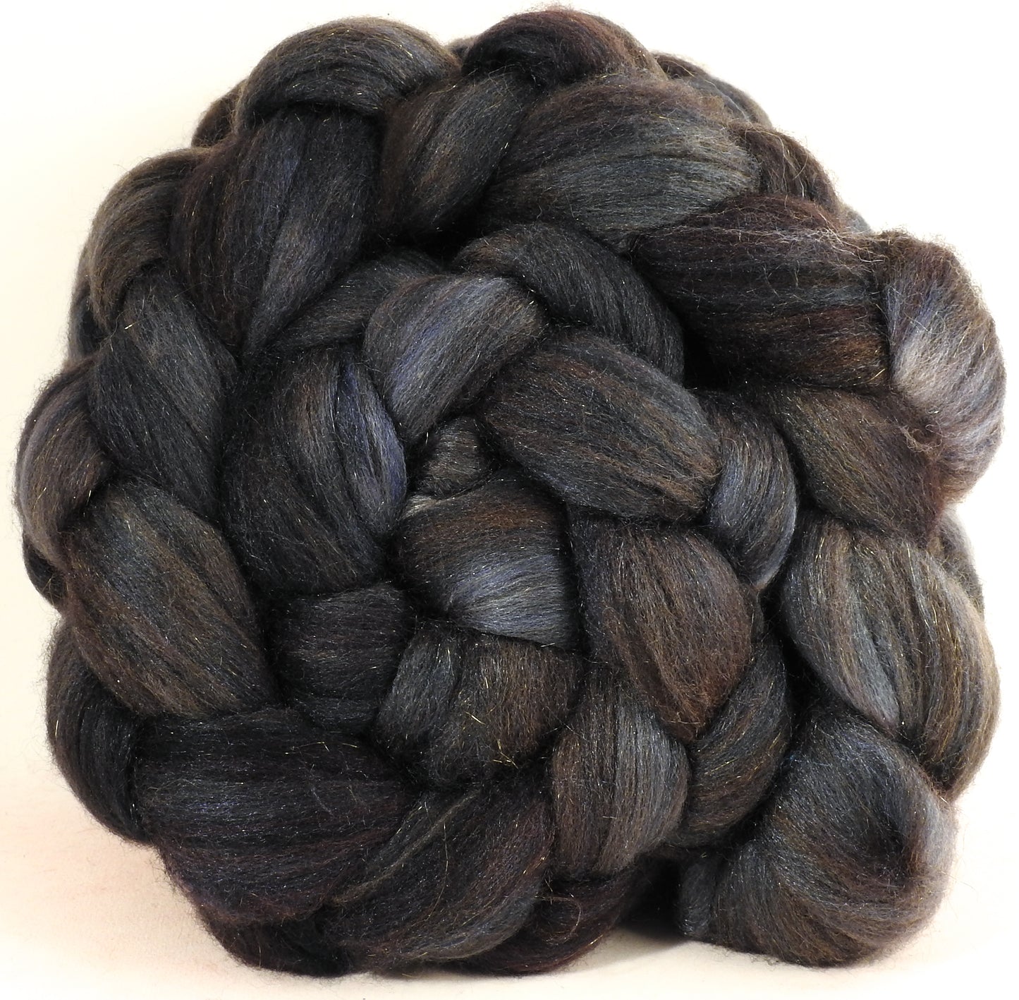 Espresso - Batt in a Braid #53- YAK/ Tussah silk/ Superfine Merino/Gold Stellina(30/30/30/10)