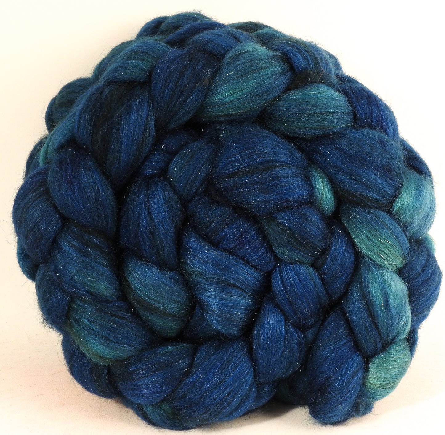 Mariner -(4.5 oz) Batt in a Braid #53- YAK/ Tussah silk/ Superfine Merino/Gold Stellina(30/30/30/10)