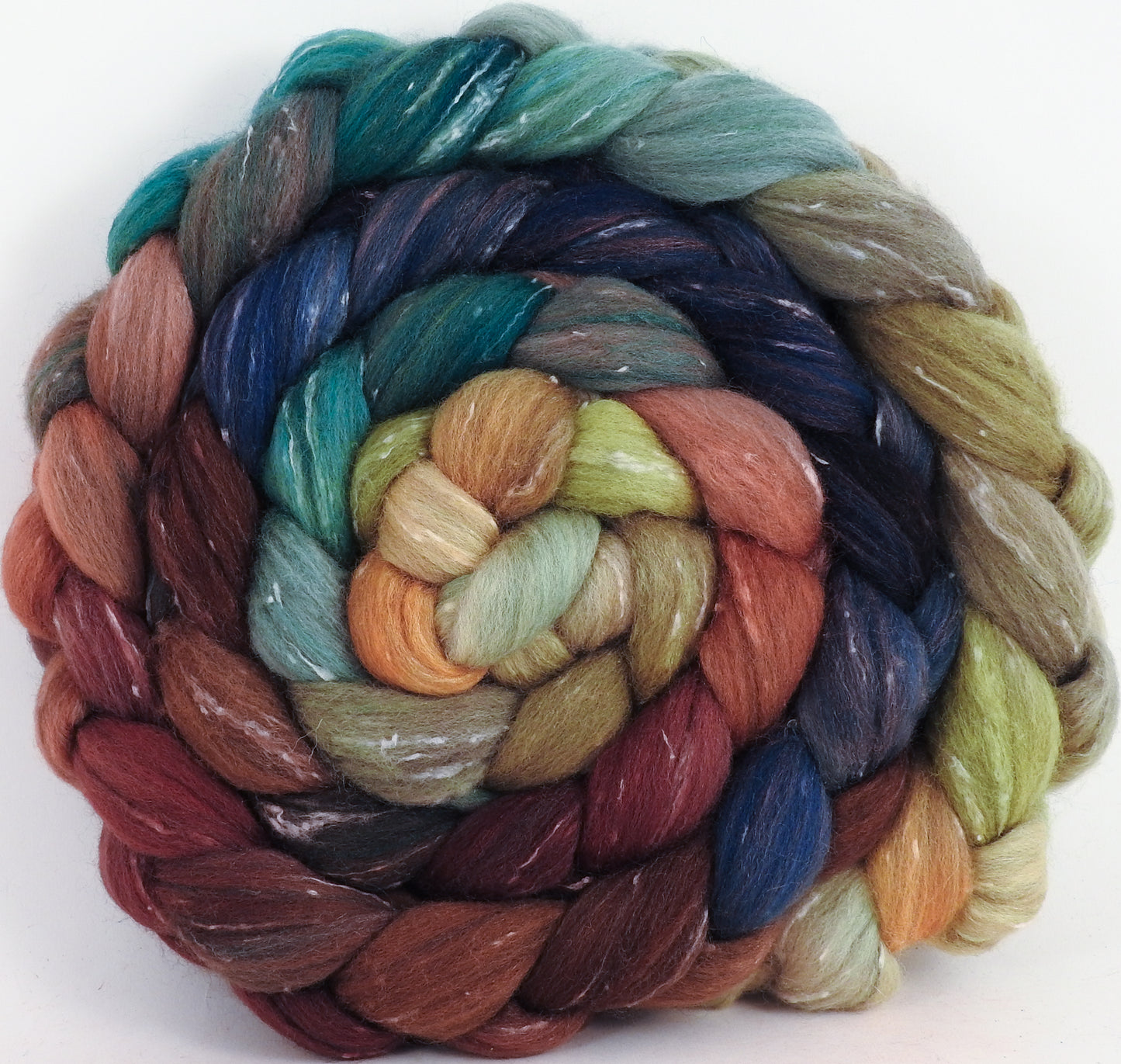 Batt in a Braid #42 - Toadstools - (5.7 oz) Polwarth/ Tweed Blend / Peduncle&Tussah Silk( 50/25/25) - Inglenook Fibers