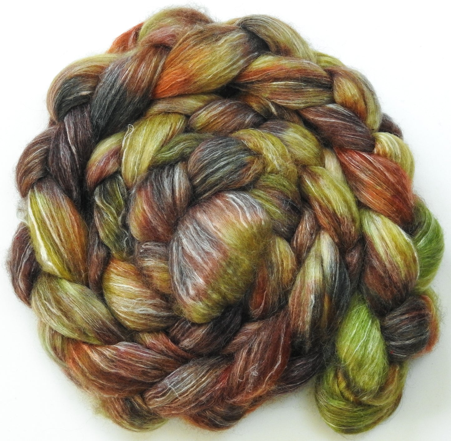 Open Sesame (5.4 oz) Batt in a Braid #57- Camel/Baby Alpaca/Mint fiber (50/25/25)
