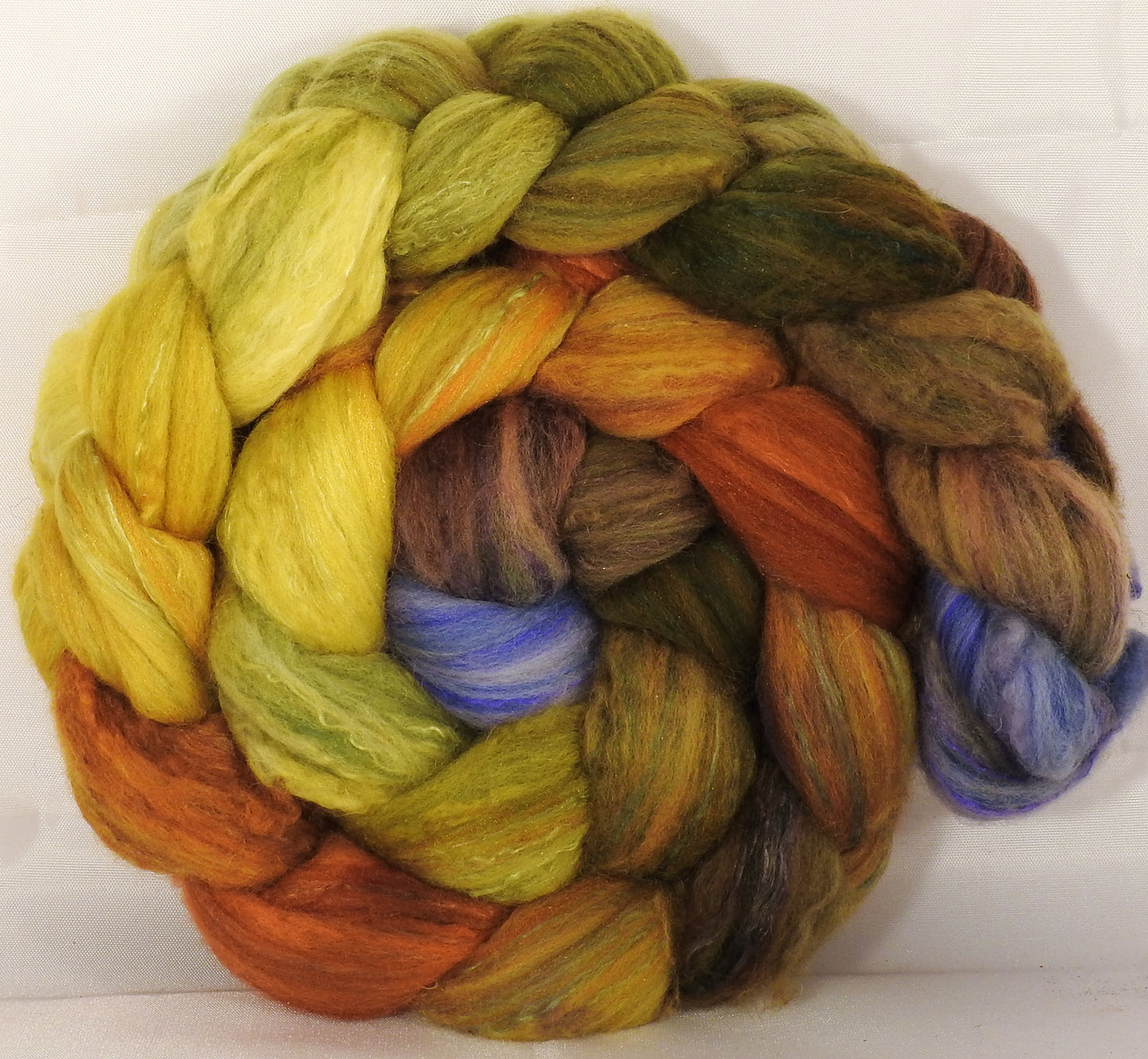 Batt in a Braid #5 - Tuscany -(6.3 oz.) Merino/ Camel/ silk/ faux cashmere/ firestar (25/25/25/12/12) - Inglenook Fibers