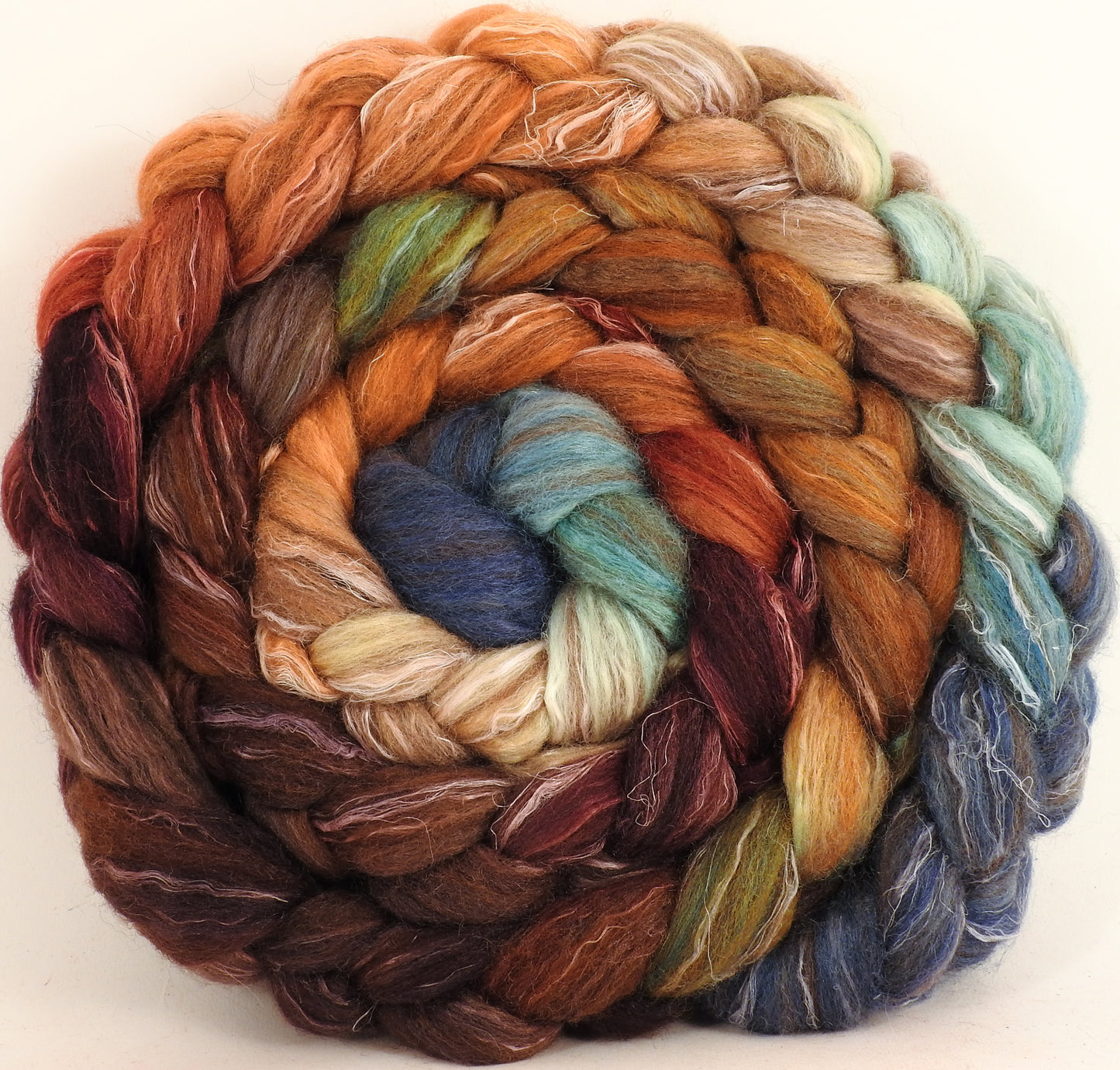 Batt in a Braid #32 - Squirrel's Pantry -(5.2 oz) Manx Loaghtan/ Wht Bfl / Tussah Silk/ Flax( 30/30/30/10) - Inglenook Fibers
