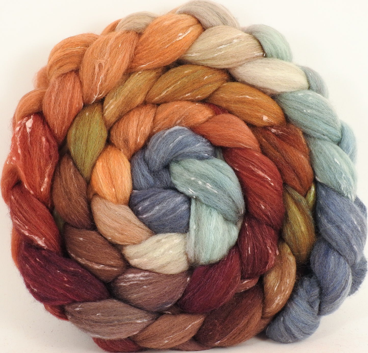 Batt in a Braid #42 - Squirrel's Pantry - (5.2 oz) Polwarth/ Tweed Blend / Peduncle&Tussah Silk( 50/25/25) - Inglenook Fibers