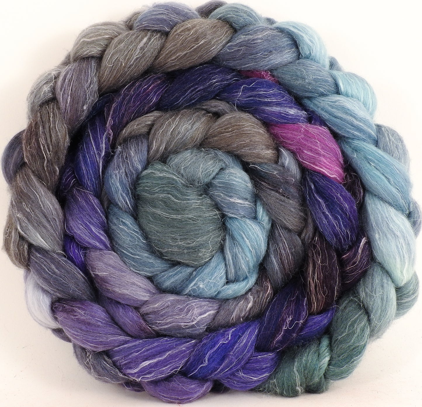 Batt in a Braid #3- Earl Grey - Polwarth/ Tussah Silk/ Flax (40/40/20) - Inglenook Fibers