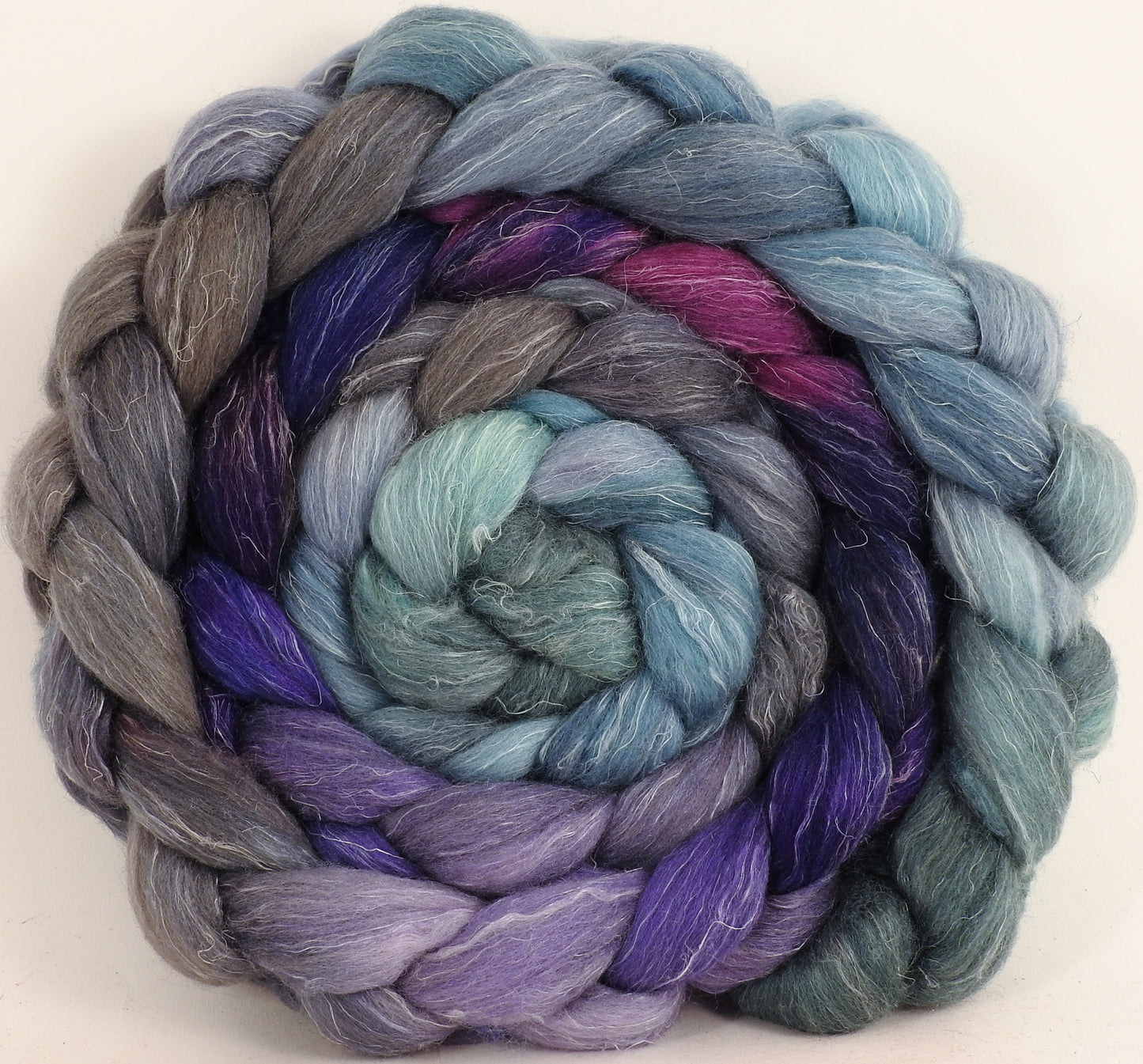 Batt in a Braid #3- Earl Grey - Polwarth/ Tussah Silk/ Flax (40/40/20) - Inglenook Fibers