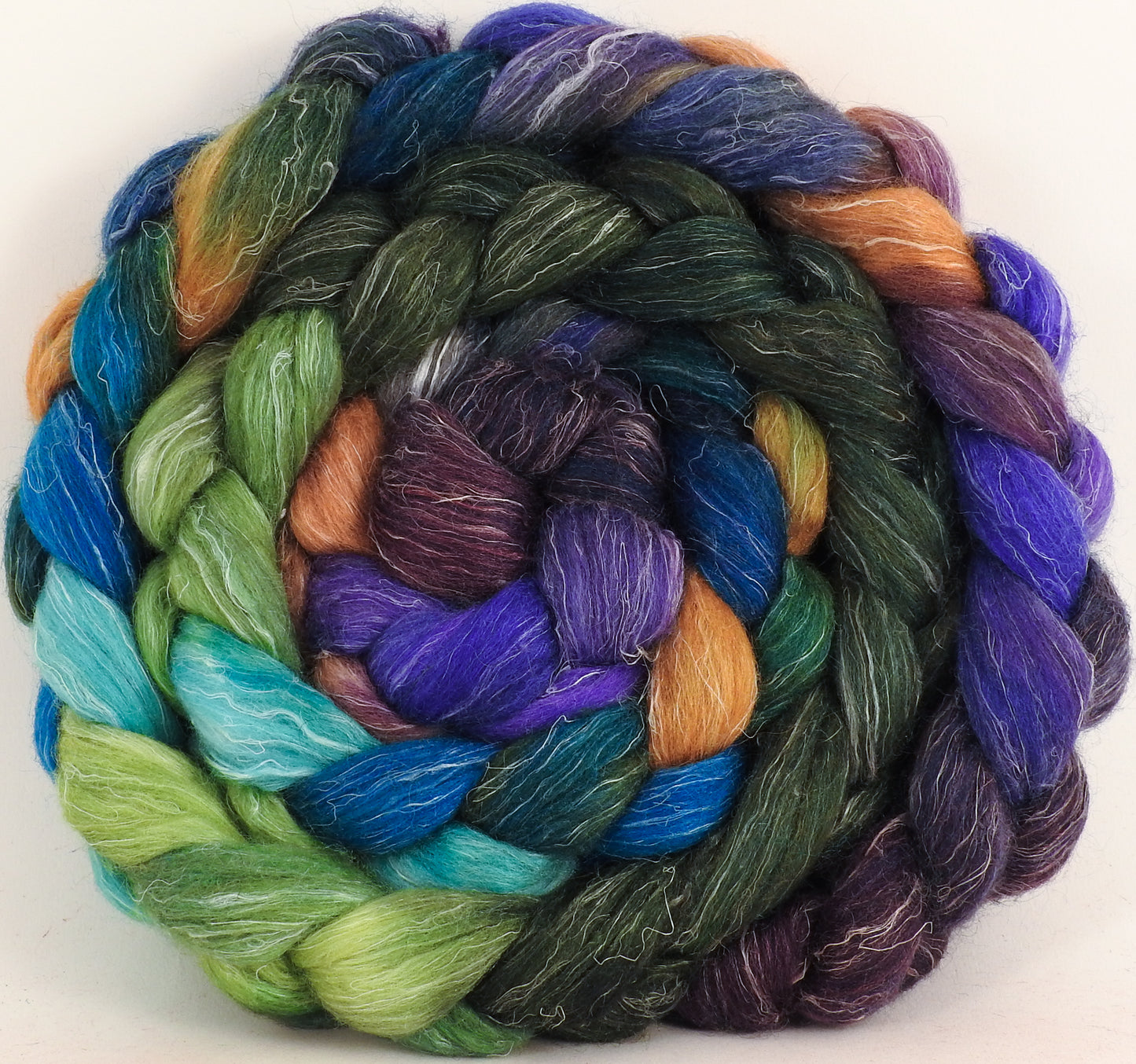 Batt in a Braid #3- Violet-Crowned Woodnymph Hummingbird - (5.3 oz) - Polwarth/ Tussah Silk/ Flax (40/40/20) - Inglenook Fibers