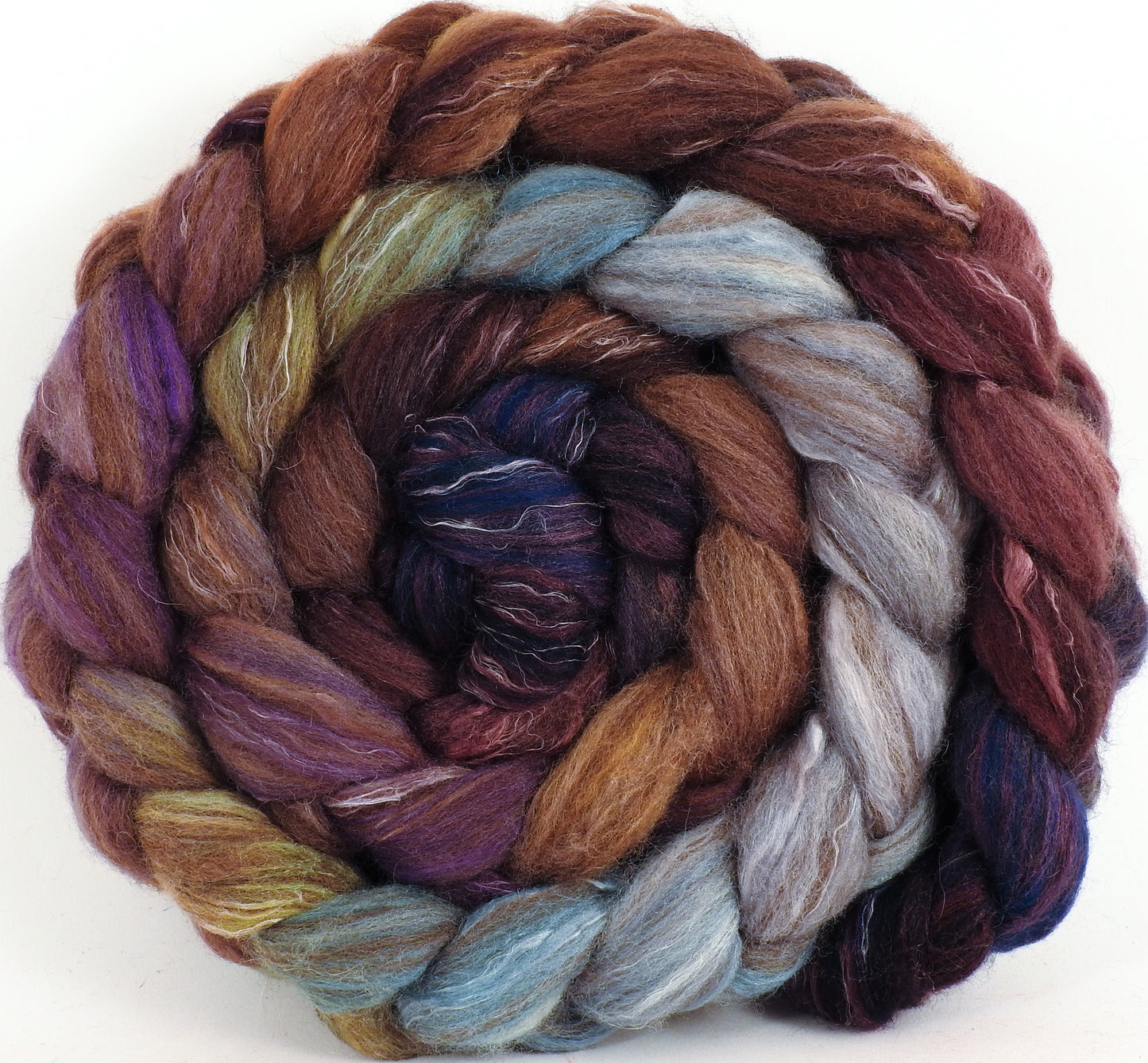 Batt in a Braid #32 - Leprechaun - Manx Loaghtan/ Wht Bfl / Tussah Silk/ Flax( 30/30/30/10) - Inglenook Fibers