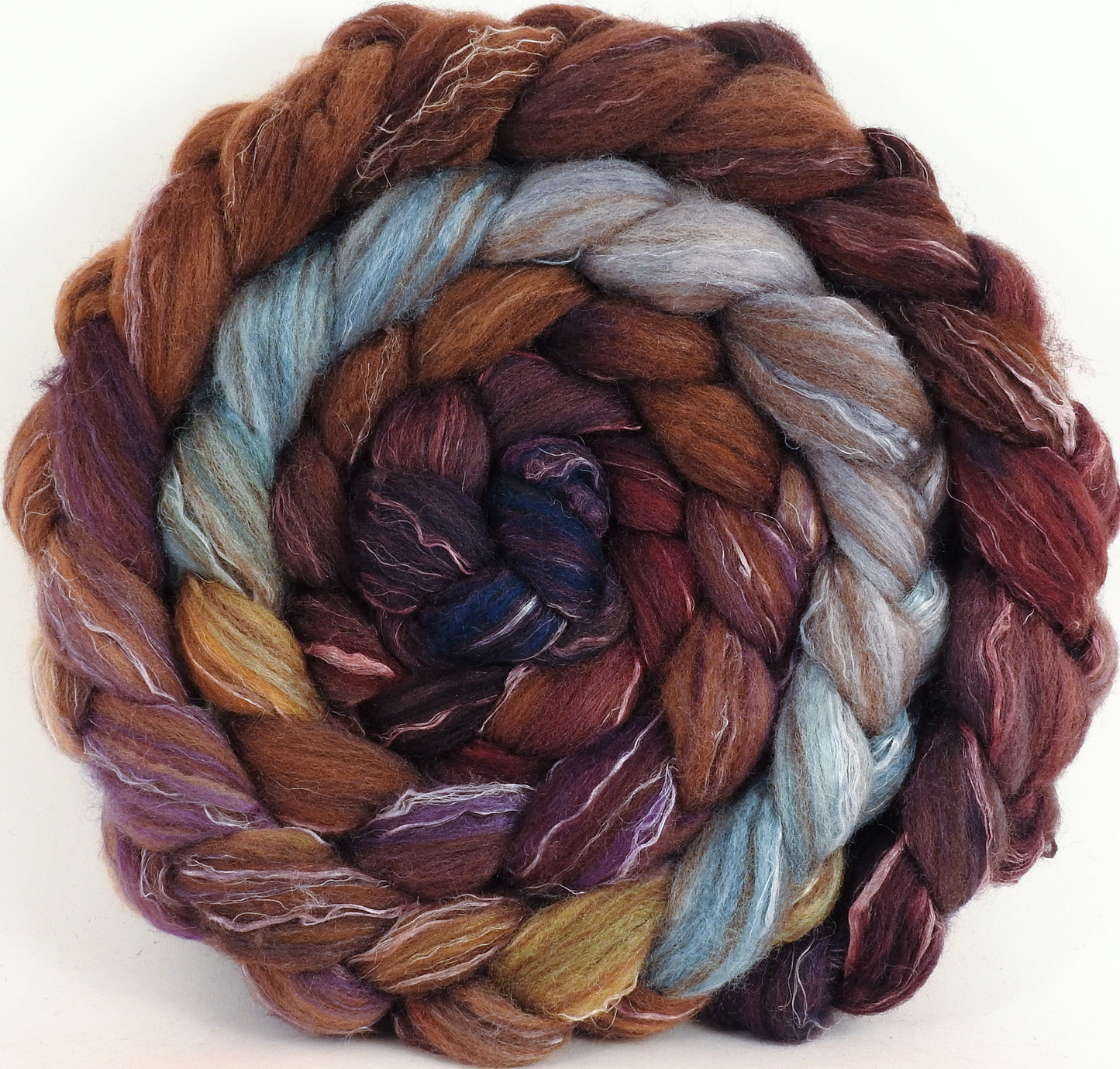 Batt in a Braid #32 - Leprechaun - Manx Loaghtan/ Wht Bfl / Tussah Silk/ Flax( 30/30/30/10) - Inglenook Fibers
