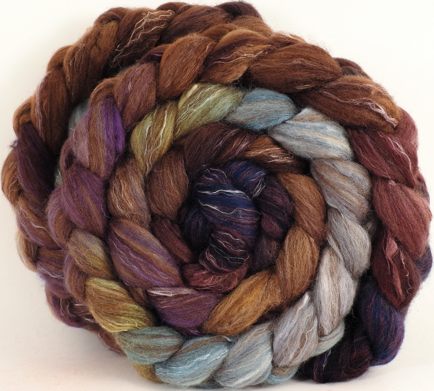 Batt in a Braid #32 - Leprechaun - Manx Loaghtan/ Wht Bfl / Tussah Silk/ Flax( 30/30/30/10) - Inglenook Fibers