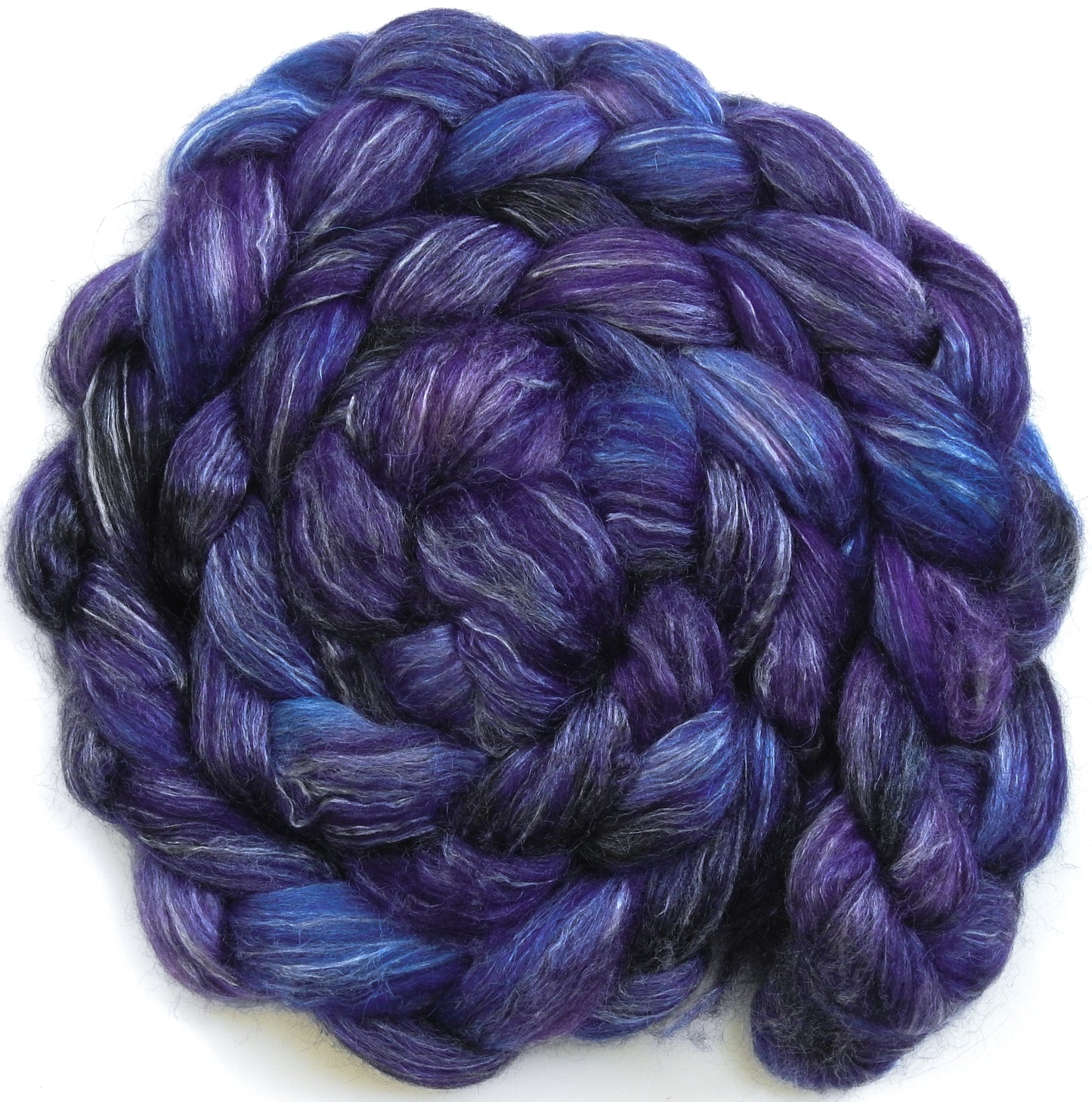 Violet Anemone (5.3 oz) Batt in a Braid #57- Camel/Baby Alpaca/Mint fiber (50/25/25)