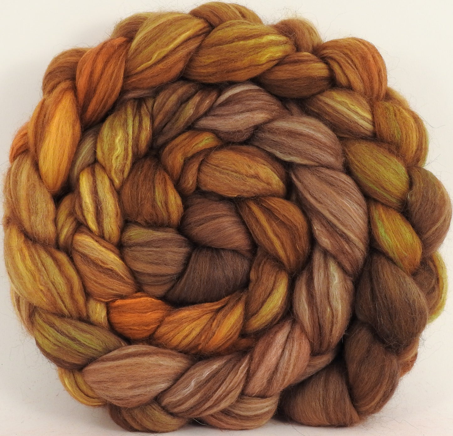 Hand dyed top for spinning - Tarnished (6.6 oz) - 18.5 mic merino/ camel/ brown alpaca/ mulberry silk/ (40/20/20/20) - Inglenook Fibers