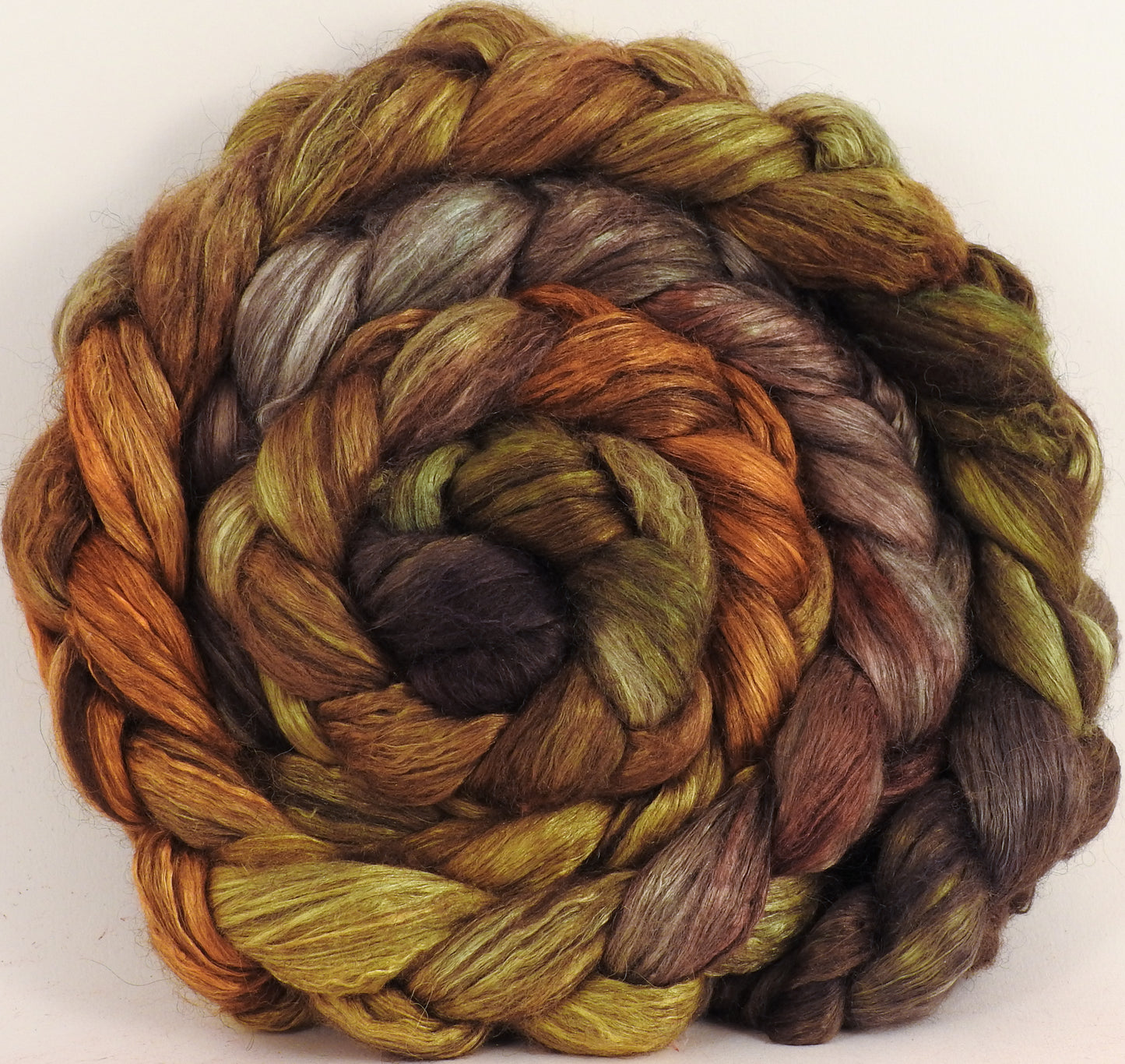 Hand dyed yak/ mulberry silk top - Tarnished - yak /silk ( 50/50) - Inglenook Fibers