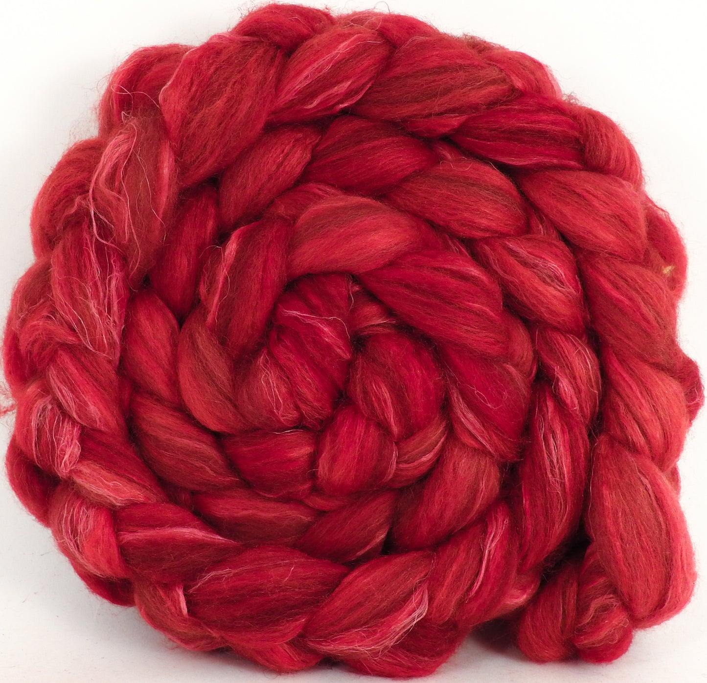 Batt in a Braid #32 - Holly Berry -(5.4 oz) Manx Loaghtan/ Wht Bfl / Tussah Silk/ Flax( 30/30/30/10) - Inglenook Fibers