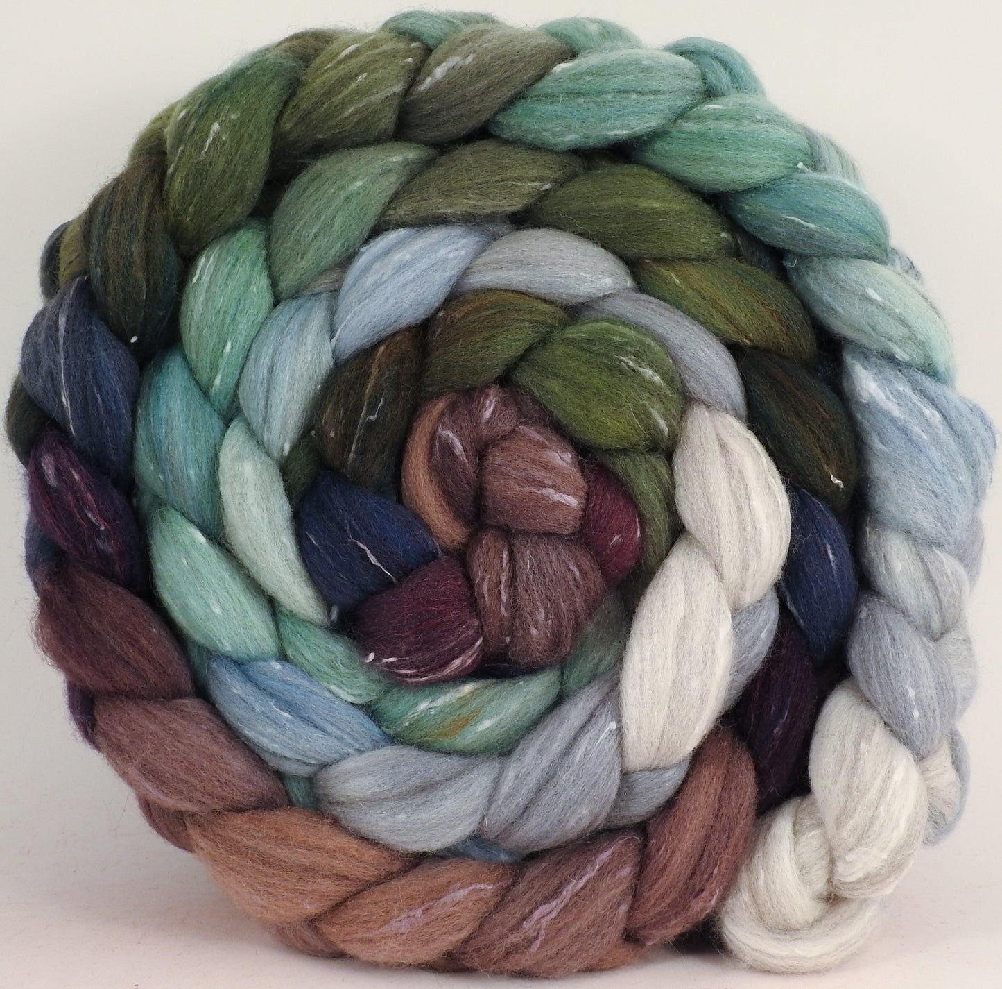 Batt in a Braid #42 - Sleigh Ride- (6.2 oz) Polwarth/ Tweed Blend / Peduncle&Tussah Silk( 50/25/25) - Inglenook Fibers