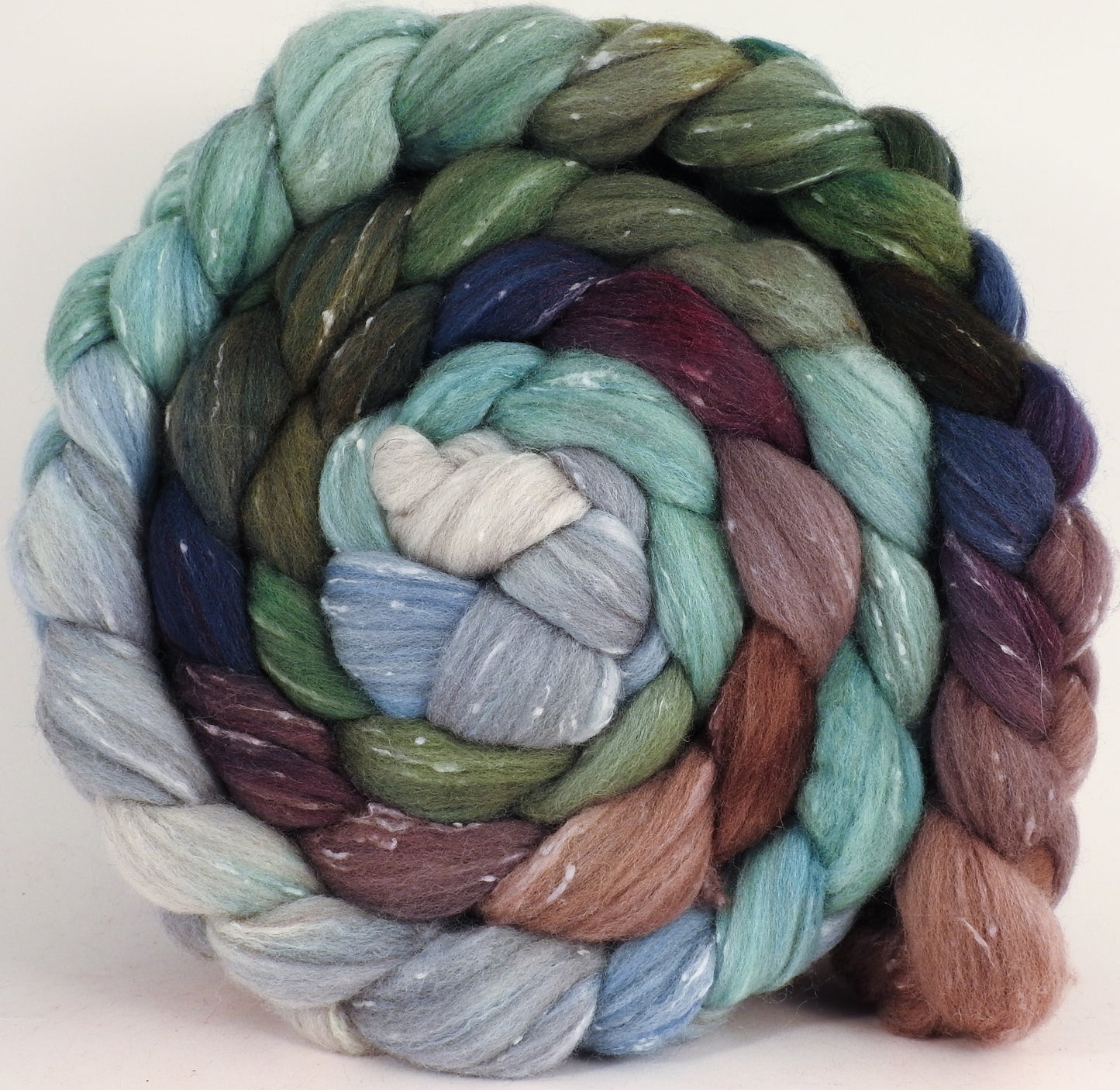 Batt in a Braid #42 - Sleigh Ride- (6.2 oz) Polwarth/ Tweed Blend / Peduncle&Tussah Silk( 50/25/25) - Inglenook Fibers