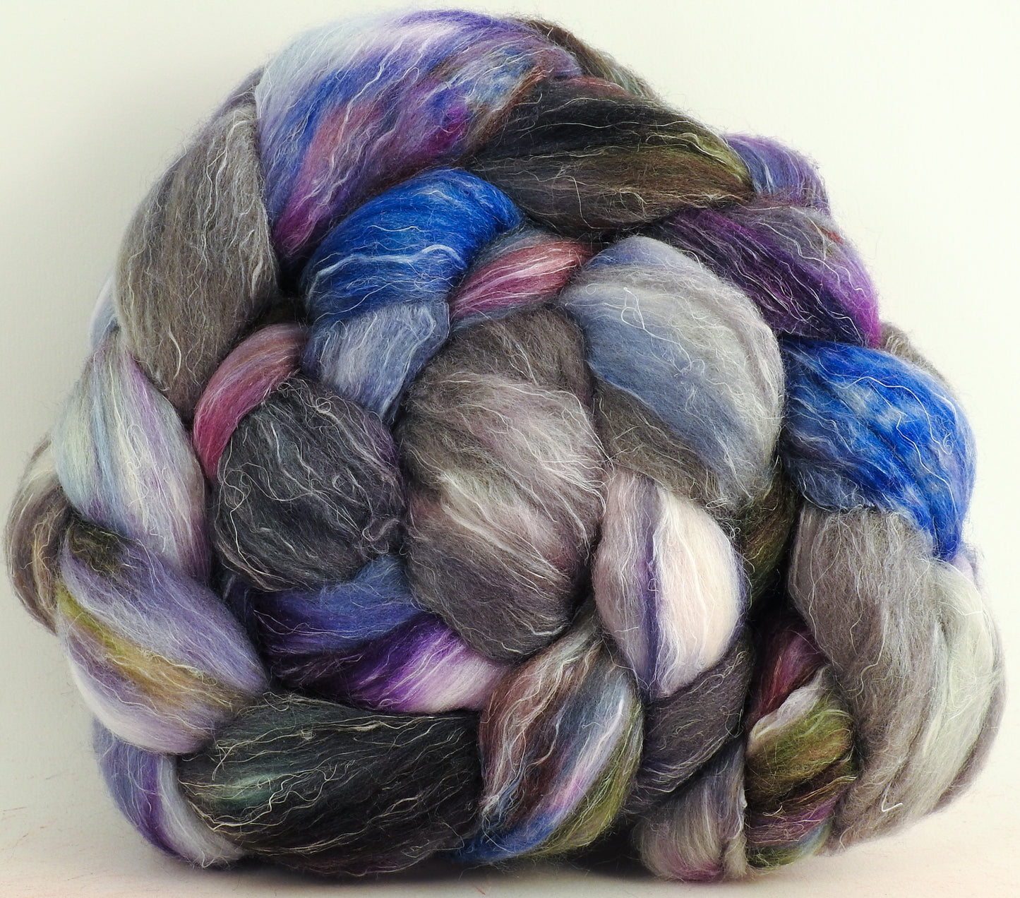 Purple Rain - (5.5 oz) - Batt in a Braid #29 - Rambouillet / Tussah / Flax (40/40/20)- Fusion Series