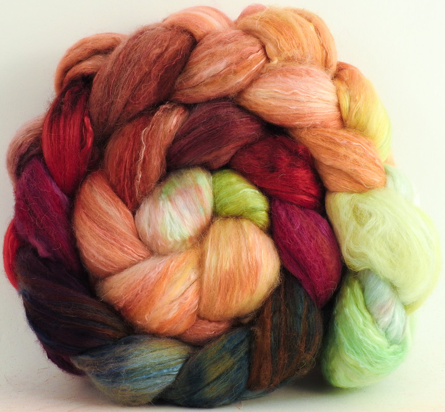 Icelandic Poppies (5.6 oz) - Batt in a Braid #5- Merino/ Camel/ silk/ faux cashmere/ firestar (25/25/25/12/12)